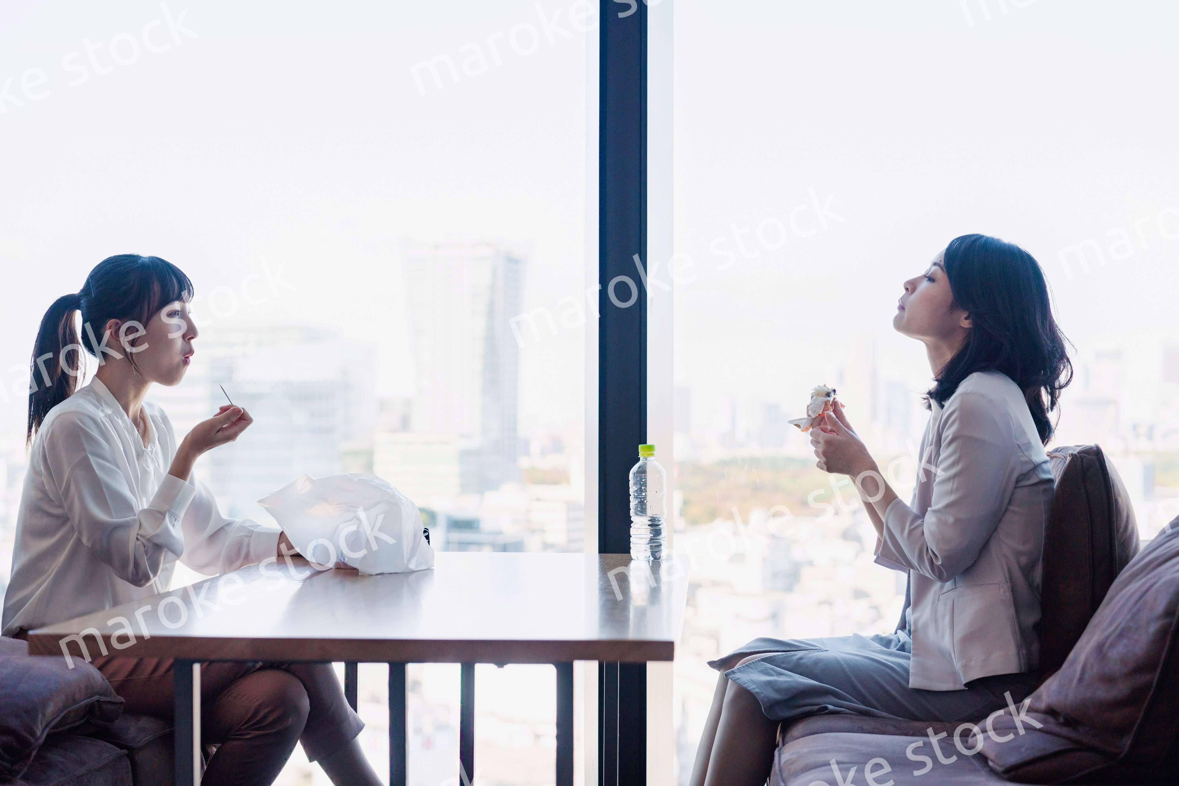 同僚と一緒にランチを食べるビジネスウーマン