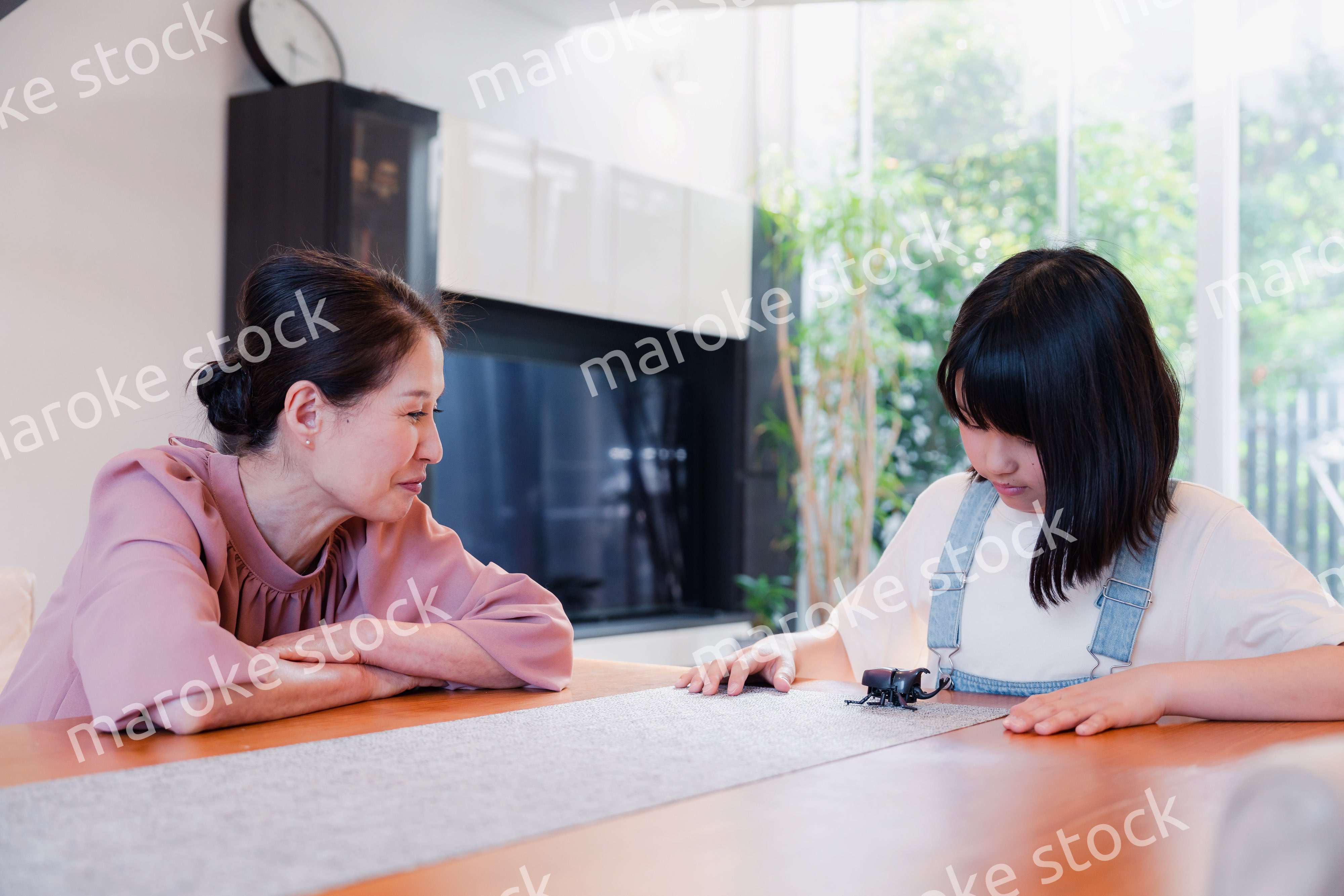 おばあちゃんと一緒に昆虫の観察をする女の子