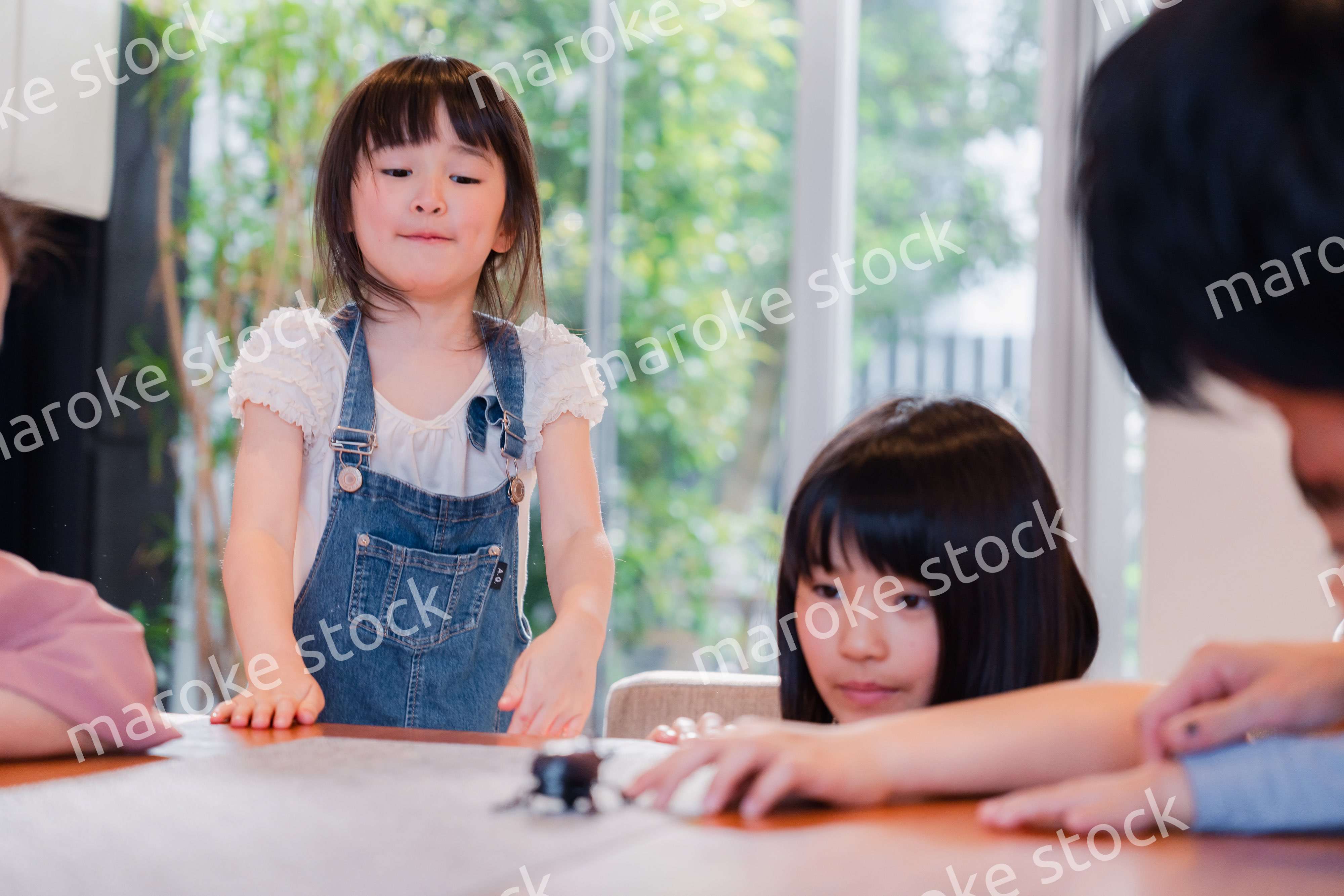 昆虫の観察をする家族