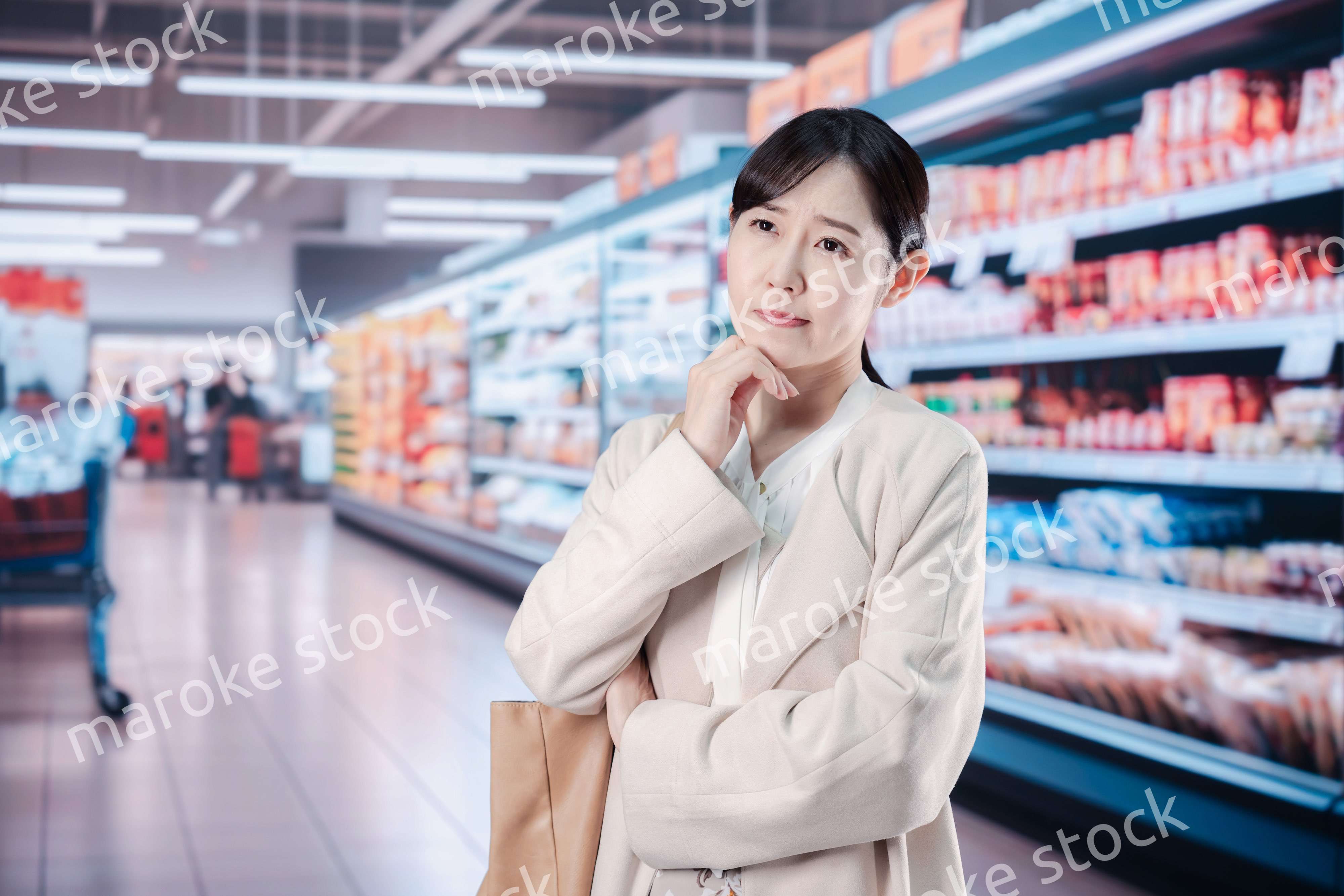 スーパーで物価高に苦しむ女性