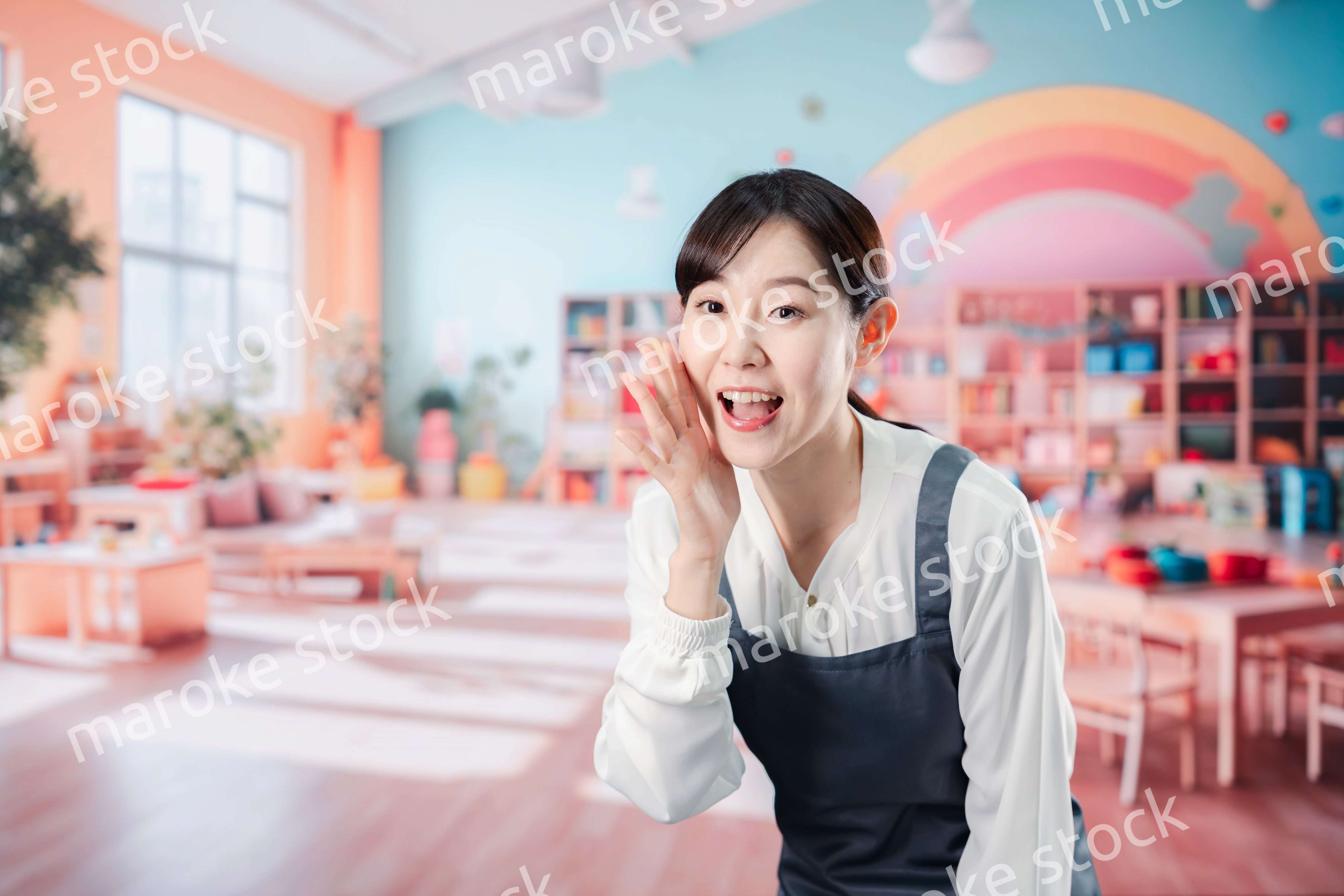 子供と仲良く接する保育士