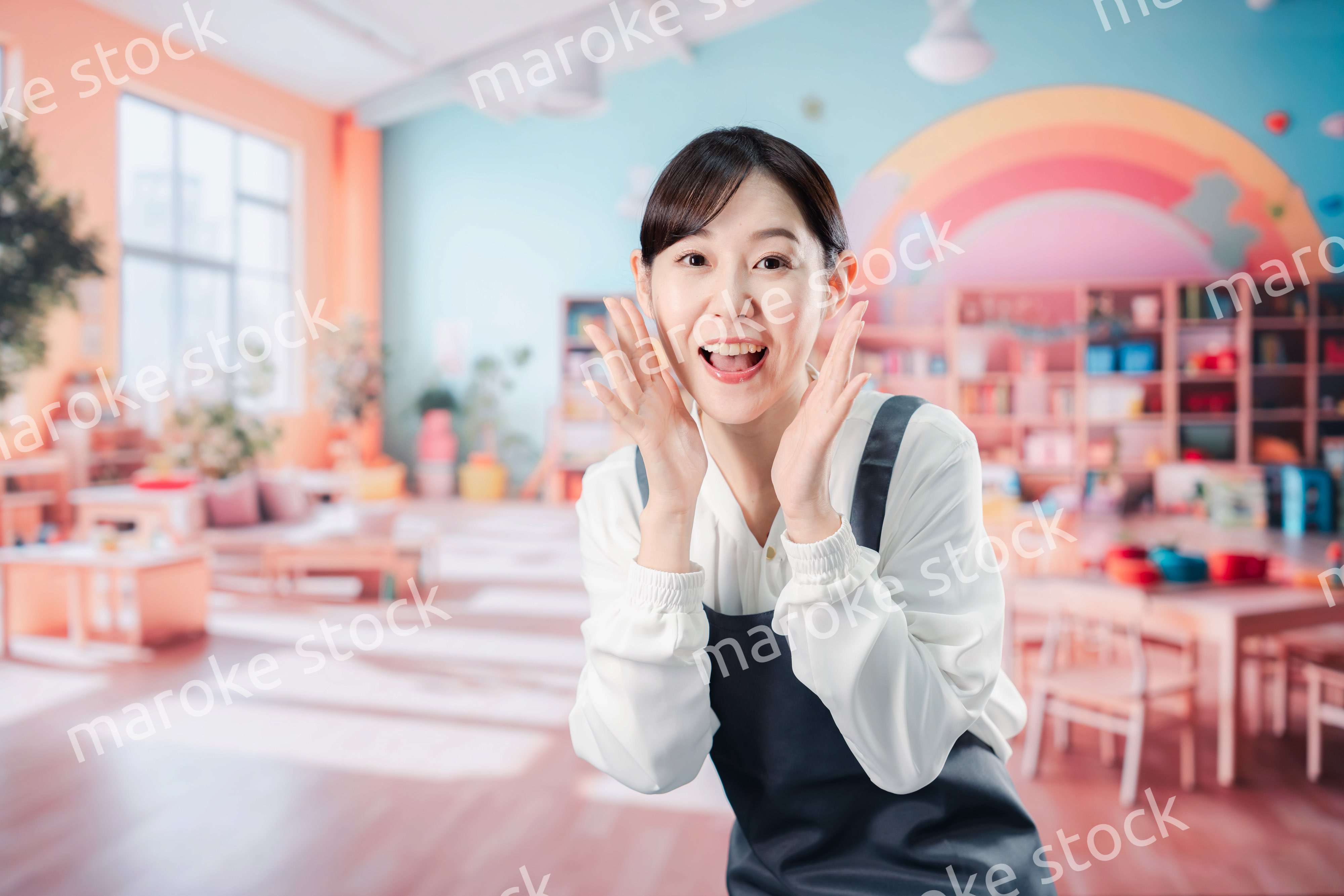 子供と仲良く接する保育士