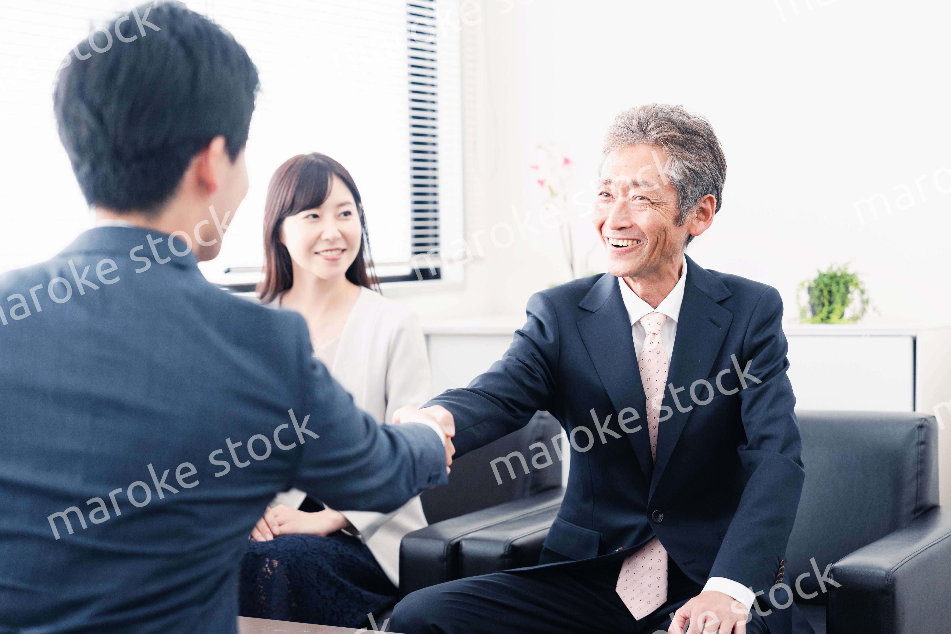 契約が成立し握手をするビジネスパーソン