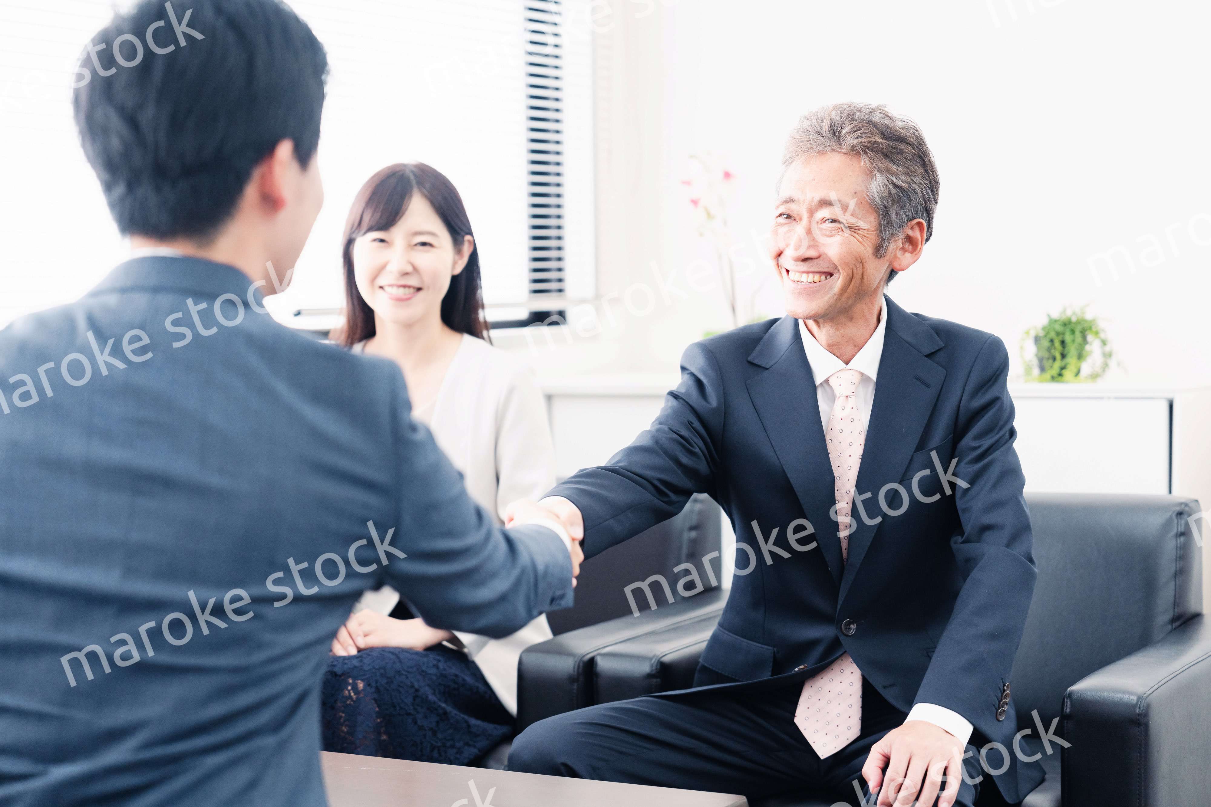 契約が成立し握手をするビジネスパーソン