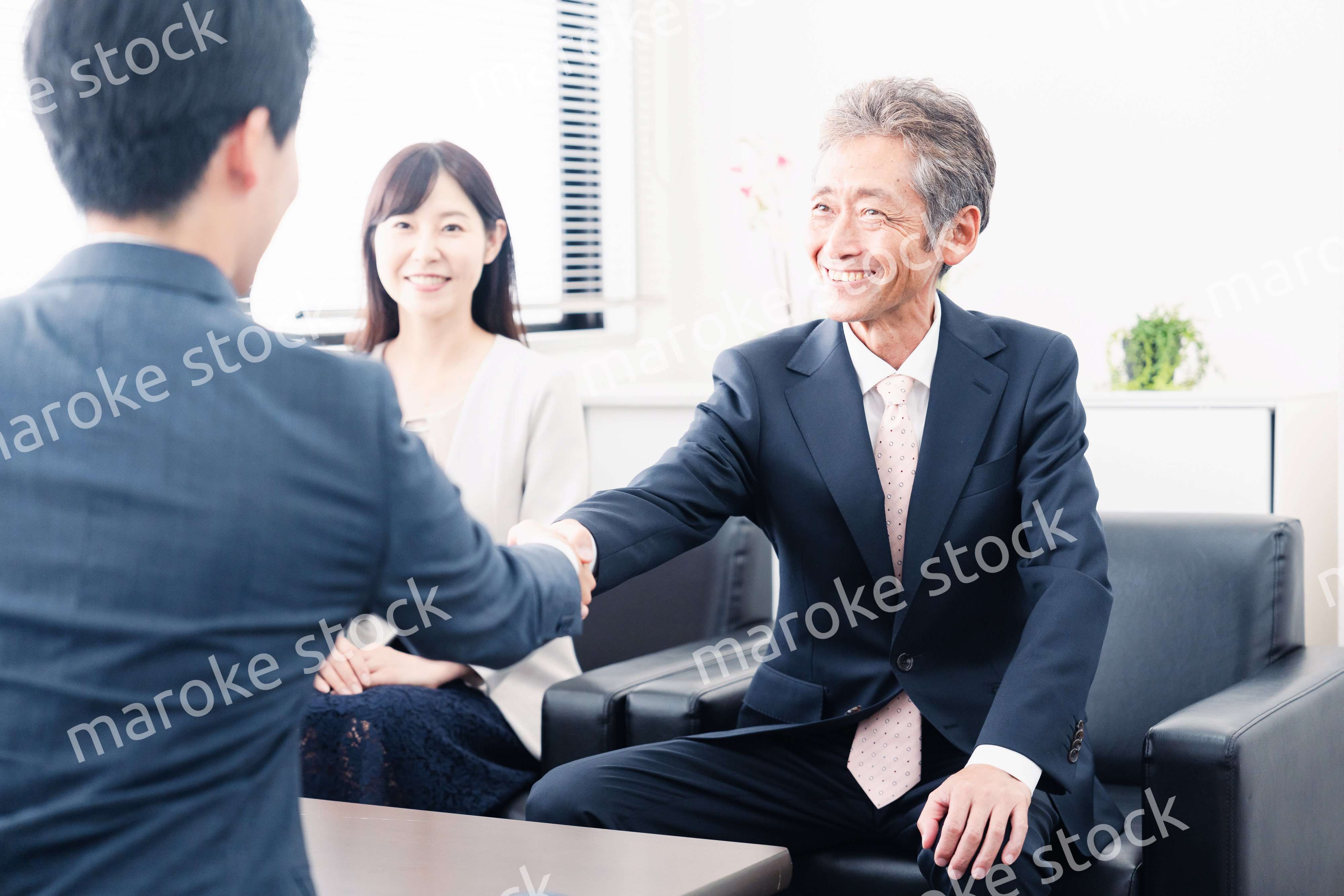 契約が成立し握手をするビジネスパーソン