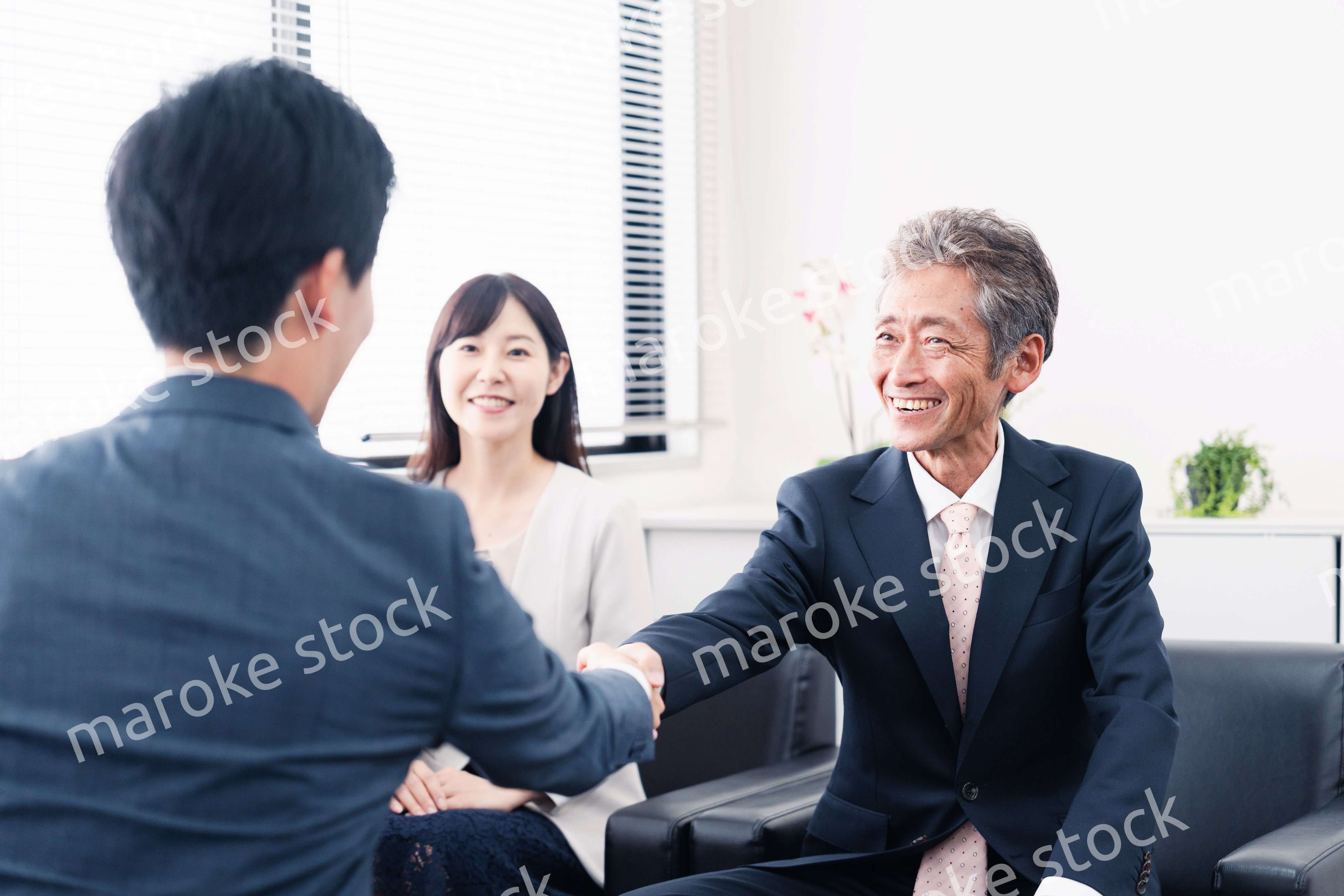 契約が成立し握手をするビジネスパーソン