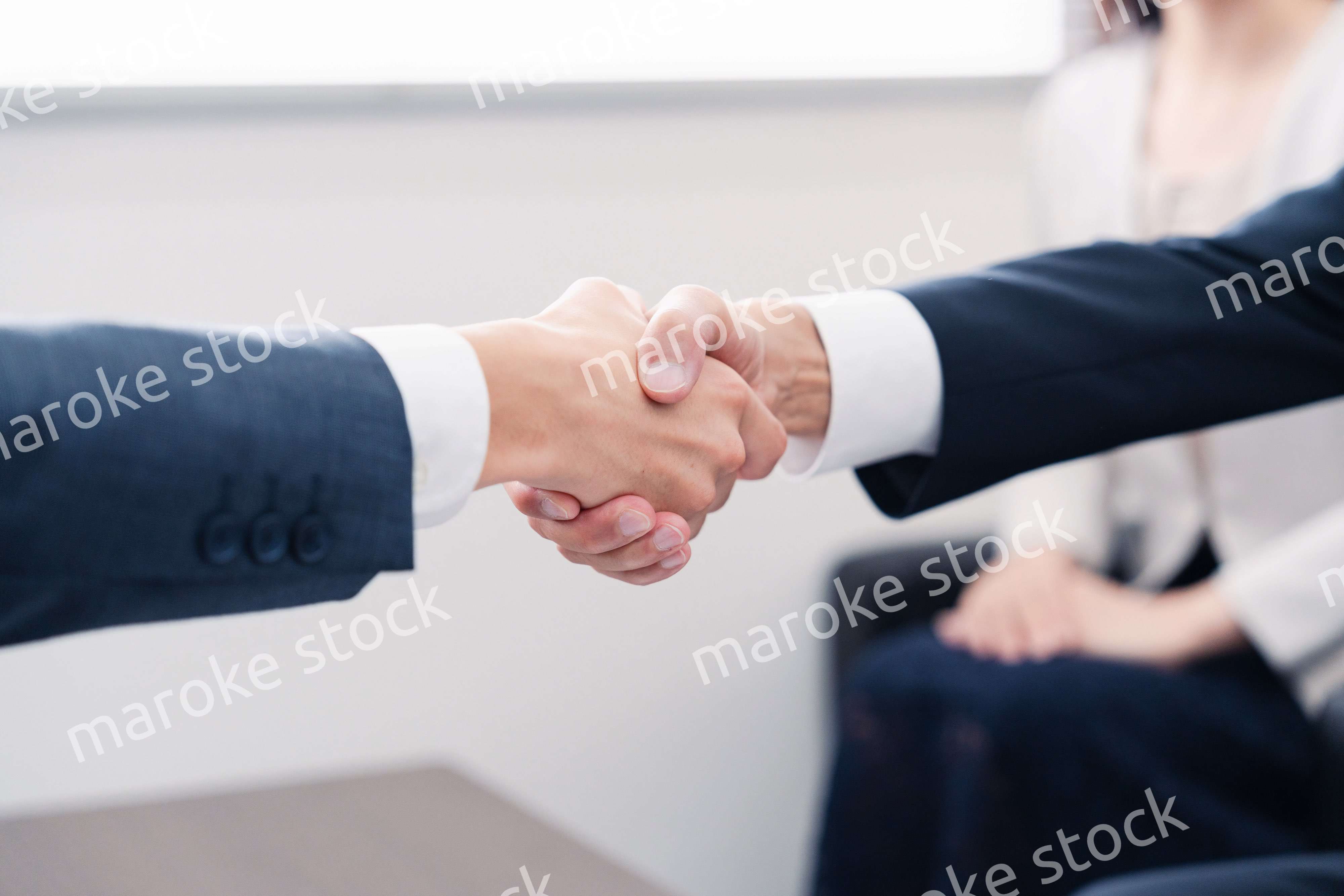 契約が成立し握手をするビジネスパーソン