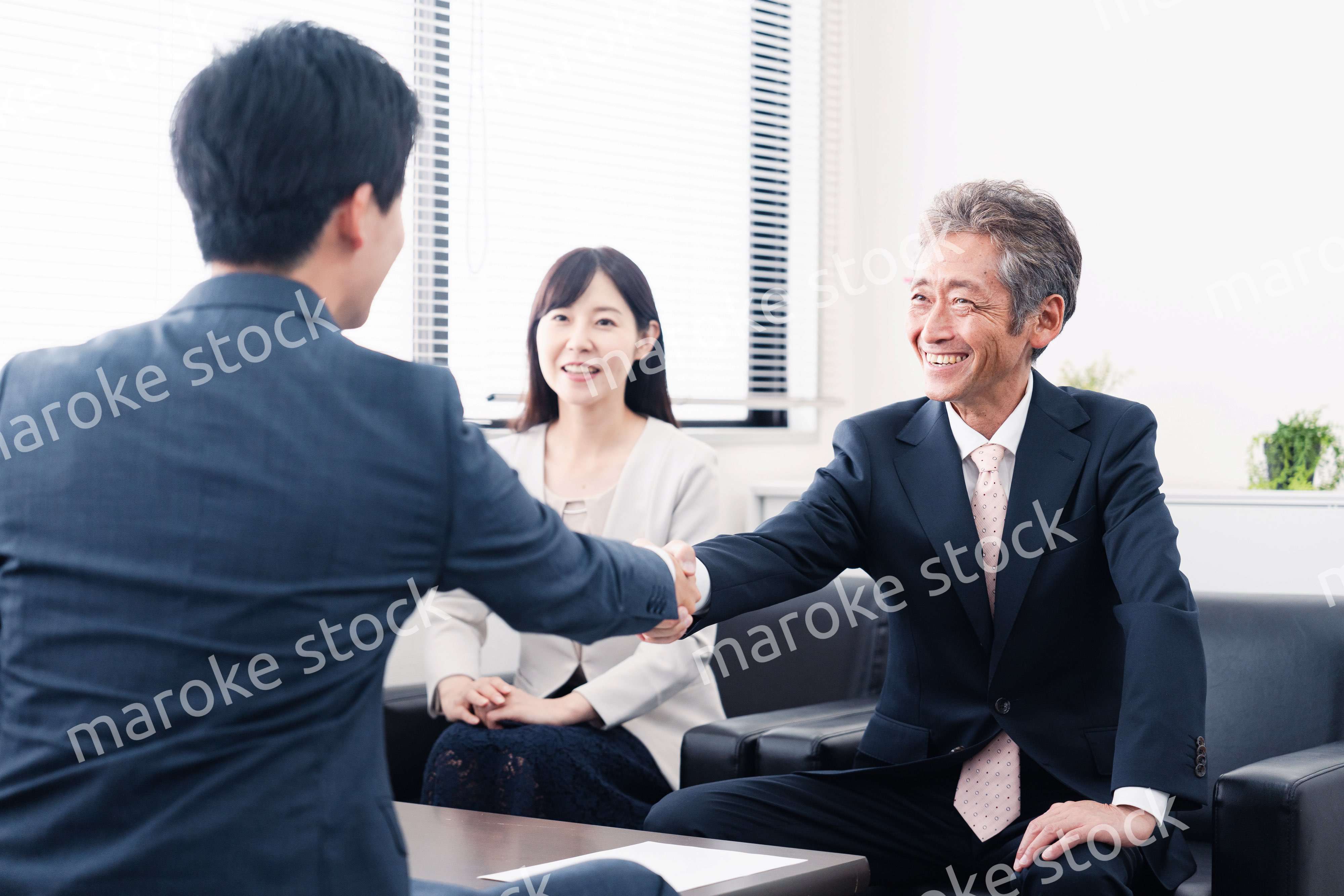 契約が成立し握手をするビジネスパーソン