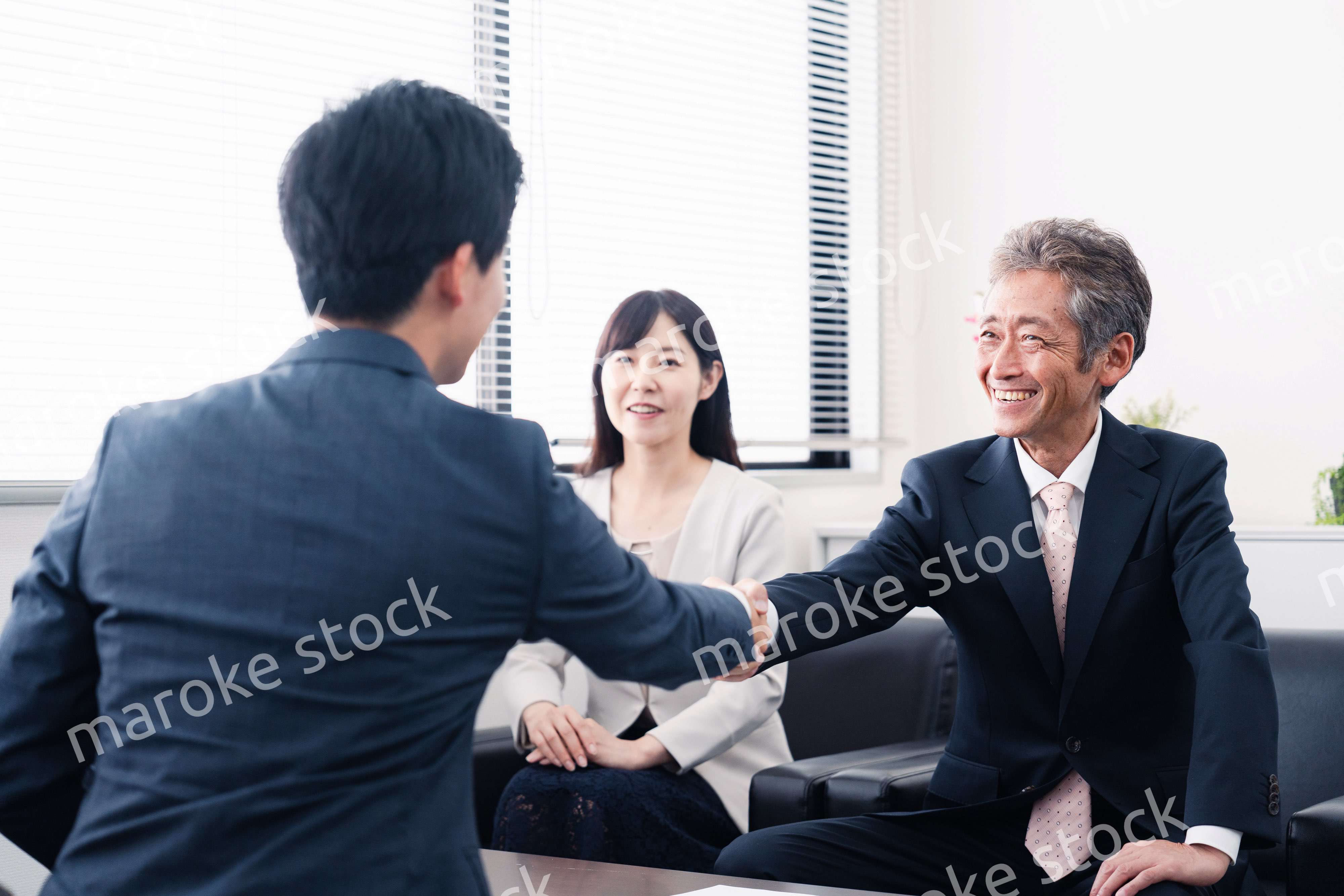 契約が成立し握手をするビジネスパーソン