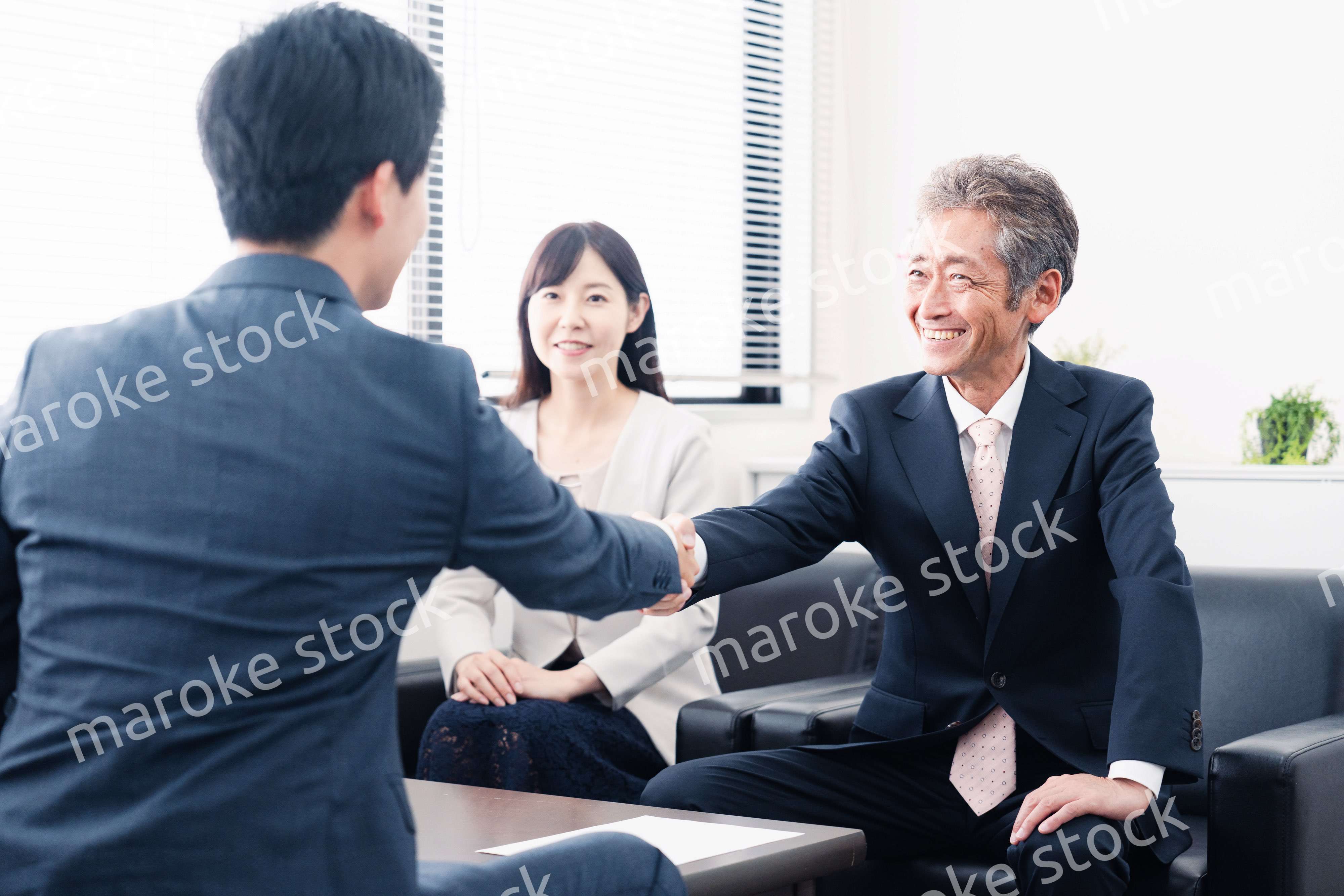 契約が成立し握手をするビジネスパーソン