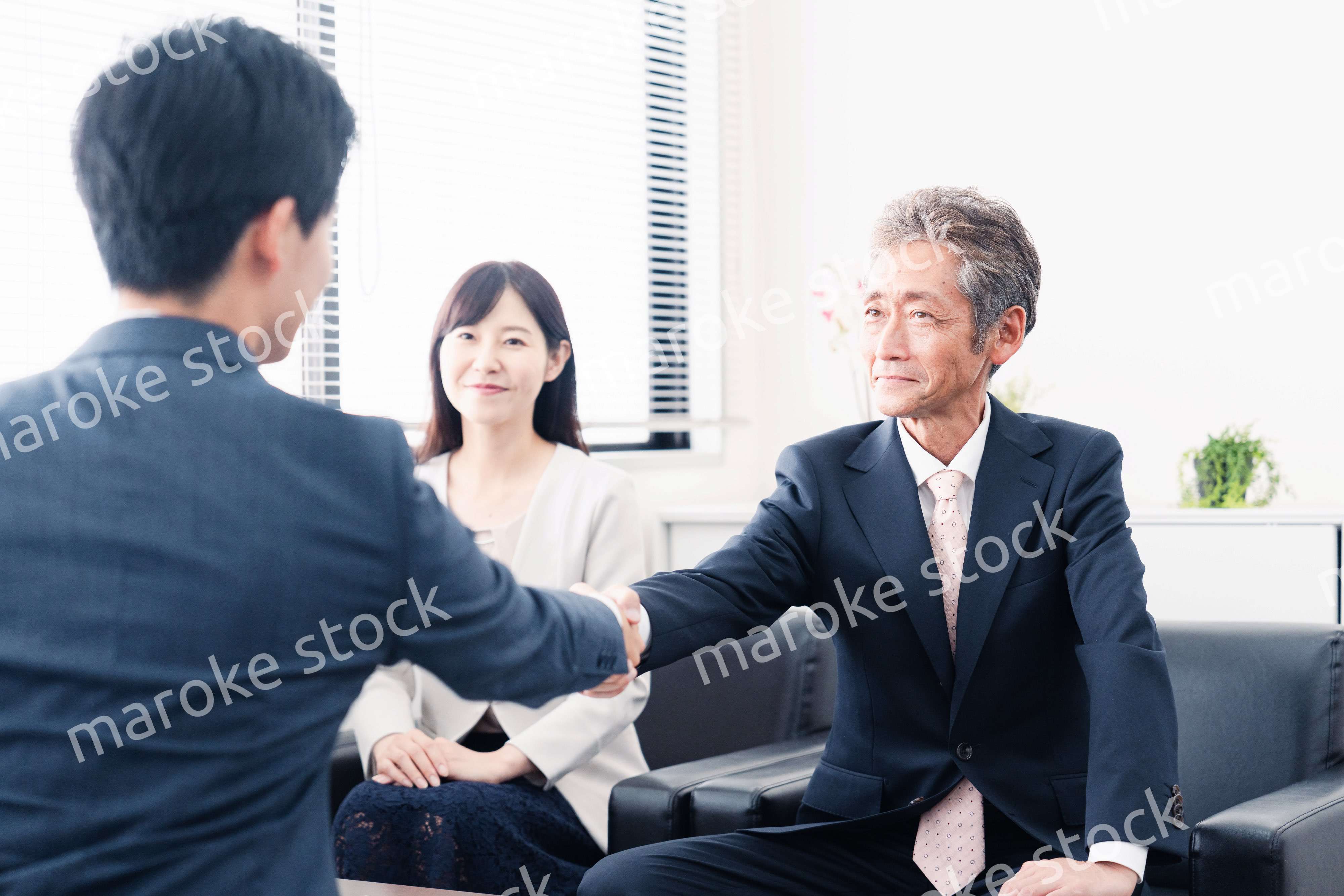 契約が成立し握手をするビジネスパーソン