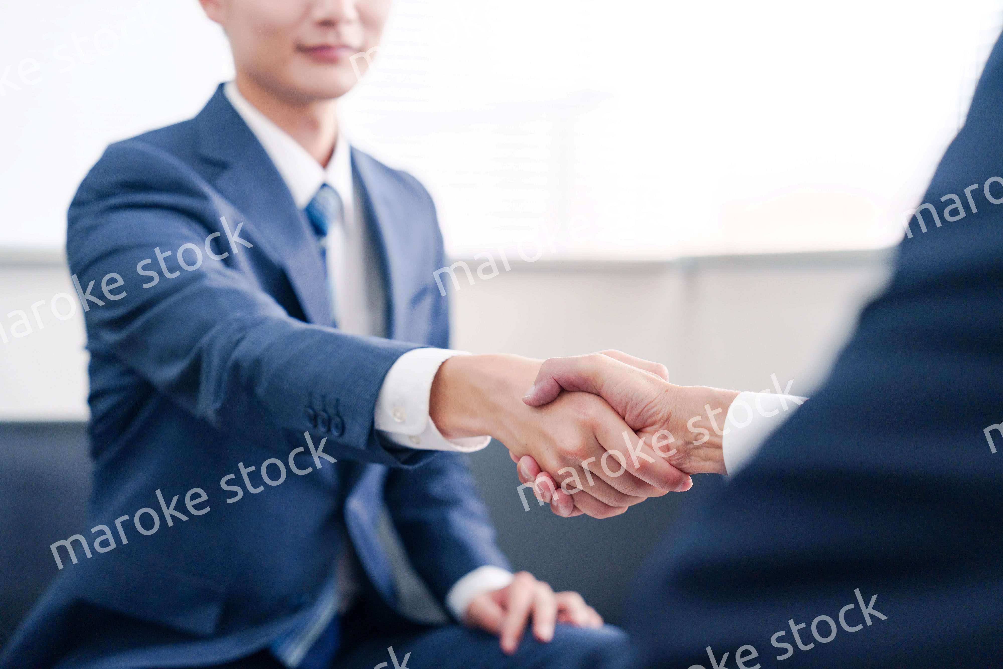 得意先と握手をするビジネスマン
