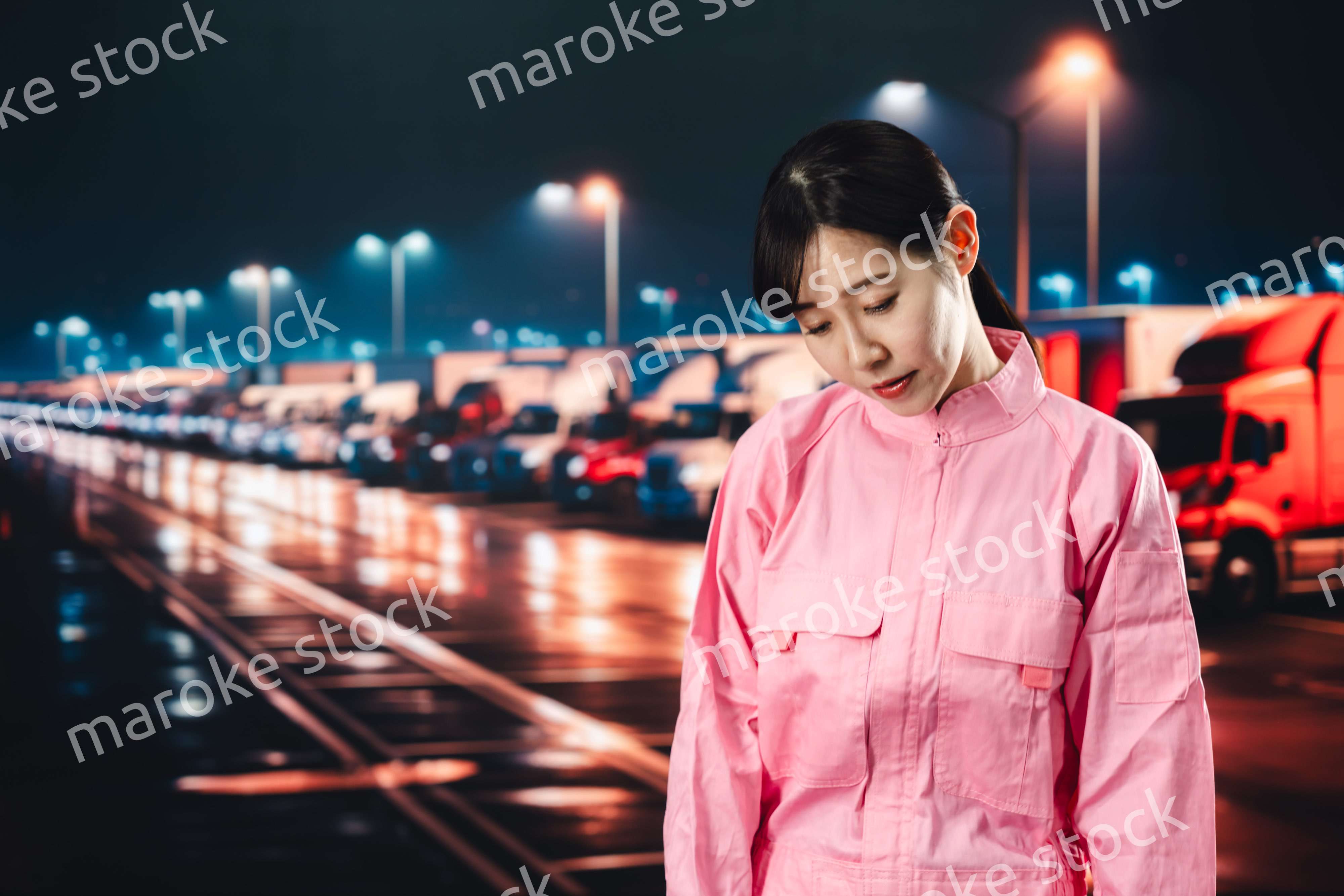 ハードワークで疲労する女性トラックドライバー
