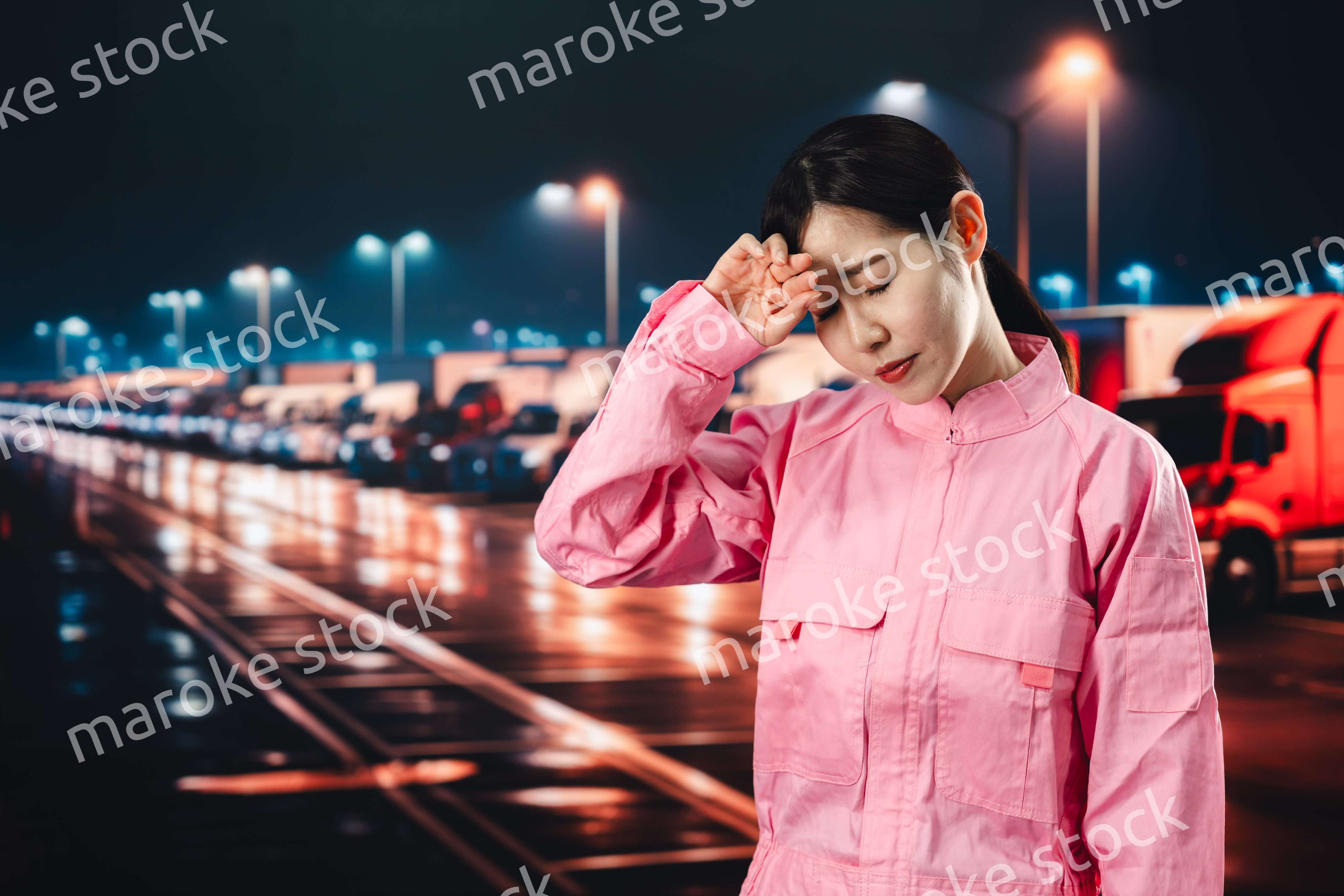 ハードワークで疲労する女性トラックドライバー