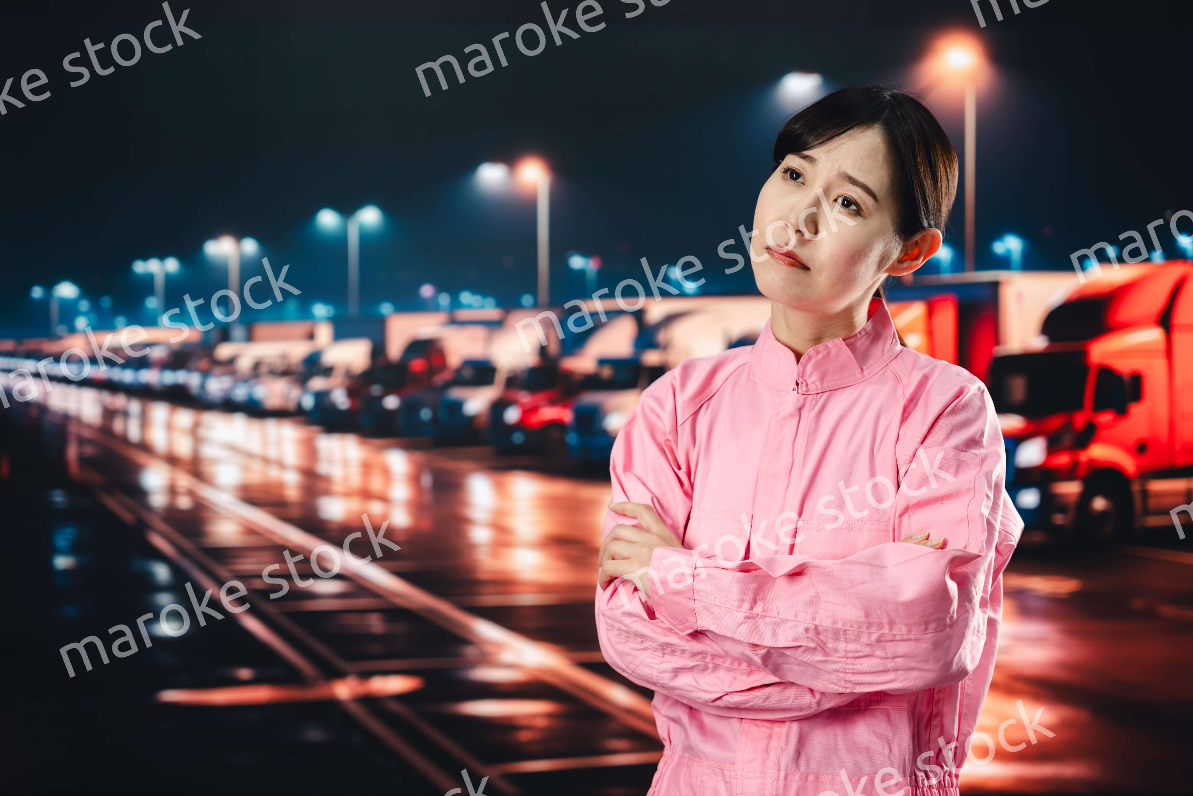 ハードワークで疲労する女性トラックドライバー