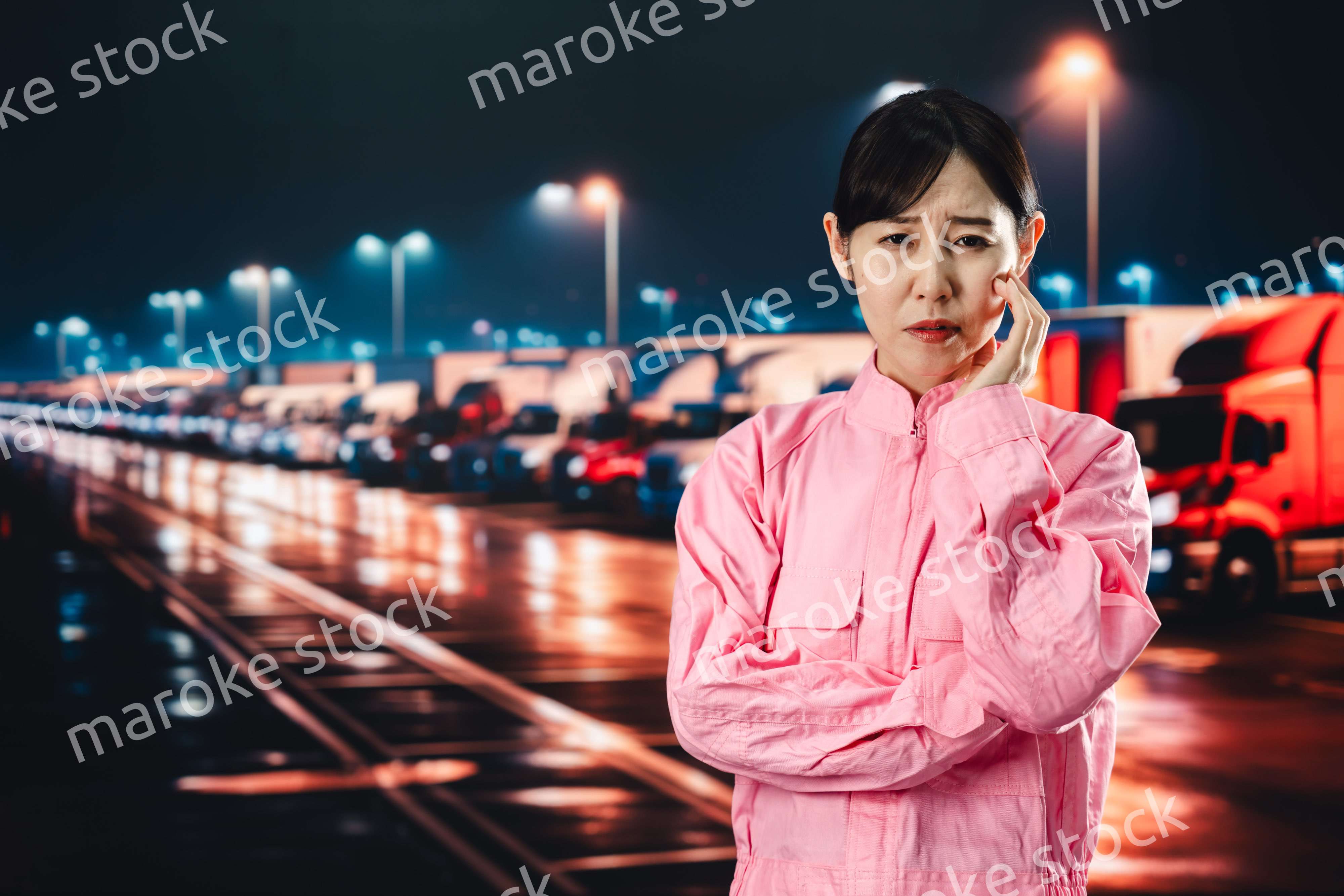 ハードワークで疲労する女性トラックドライバー