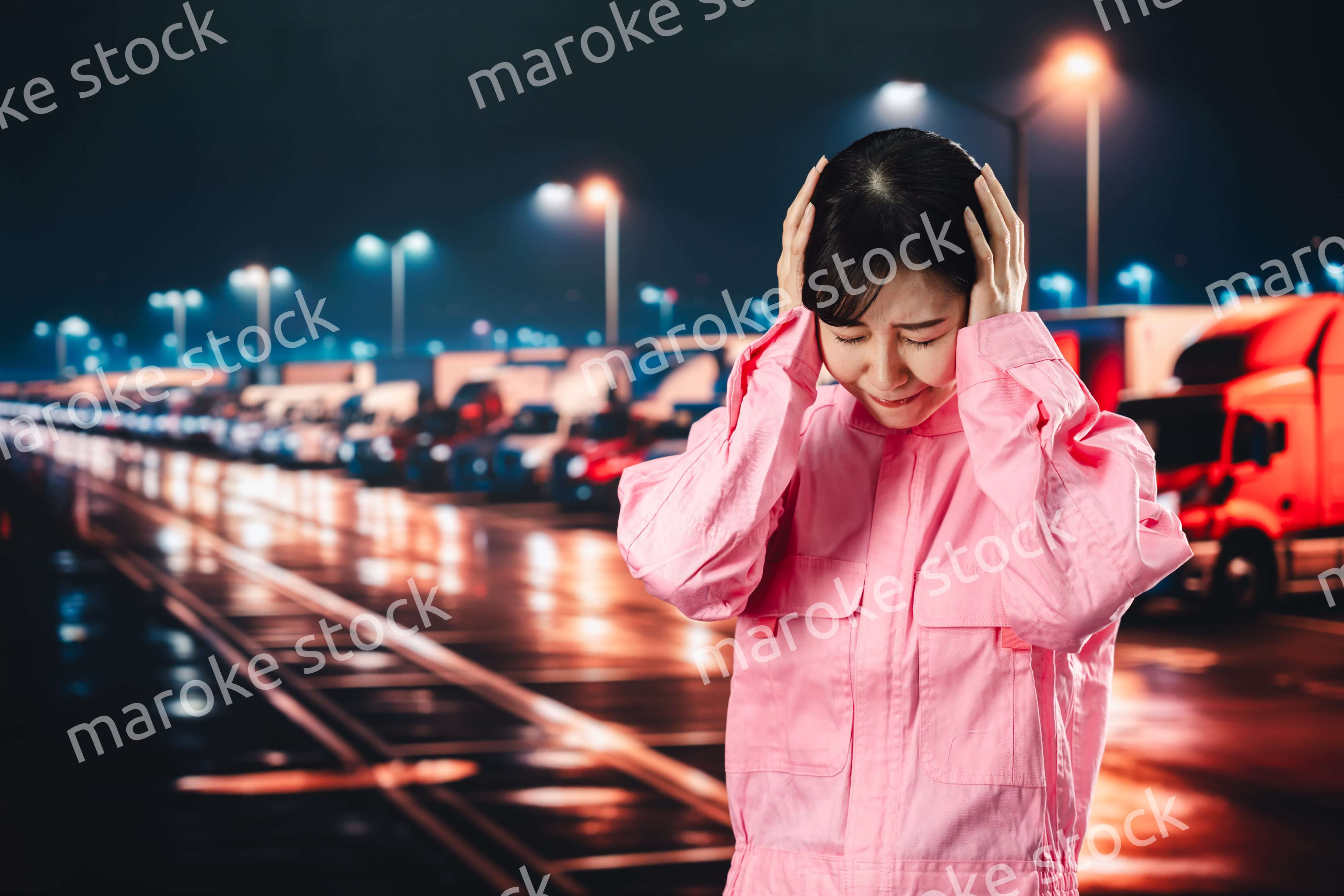 ハードワークで疲労する女性トラックドライバー