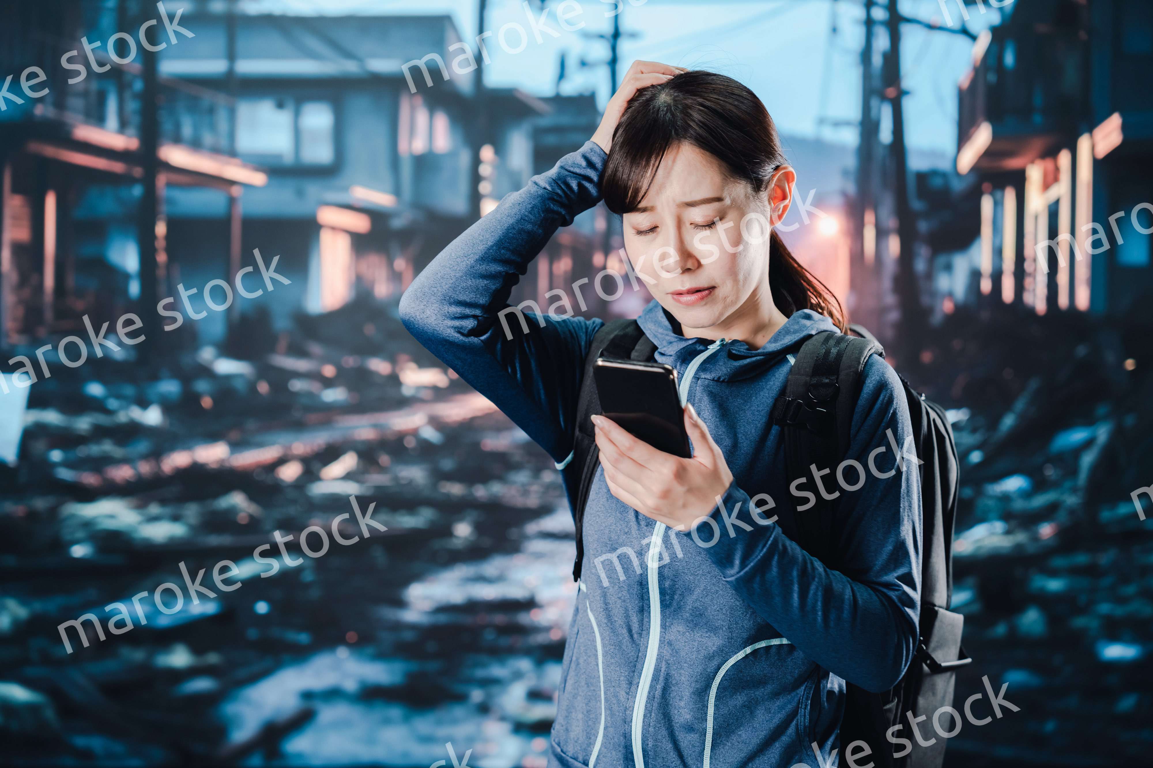 災害に遭い途方に暮れる女性