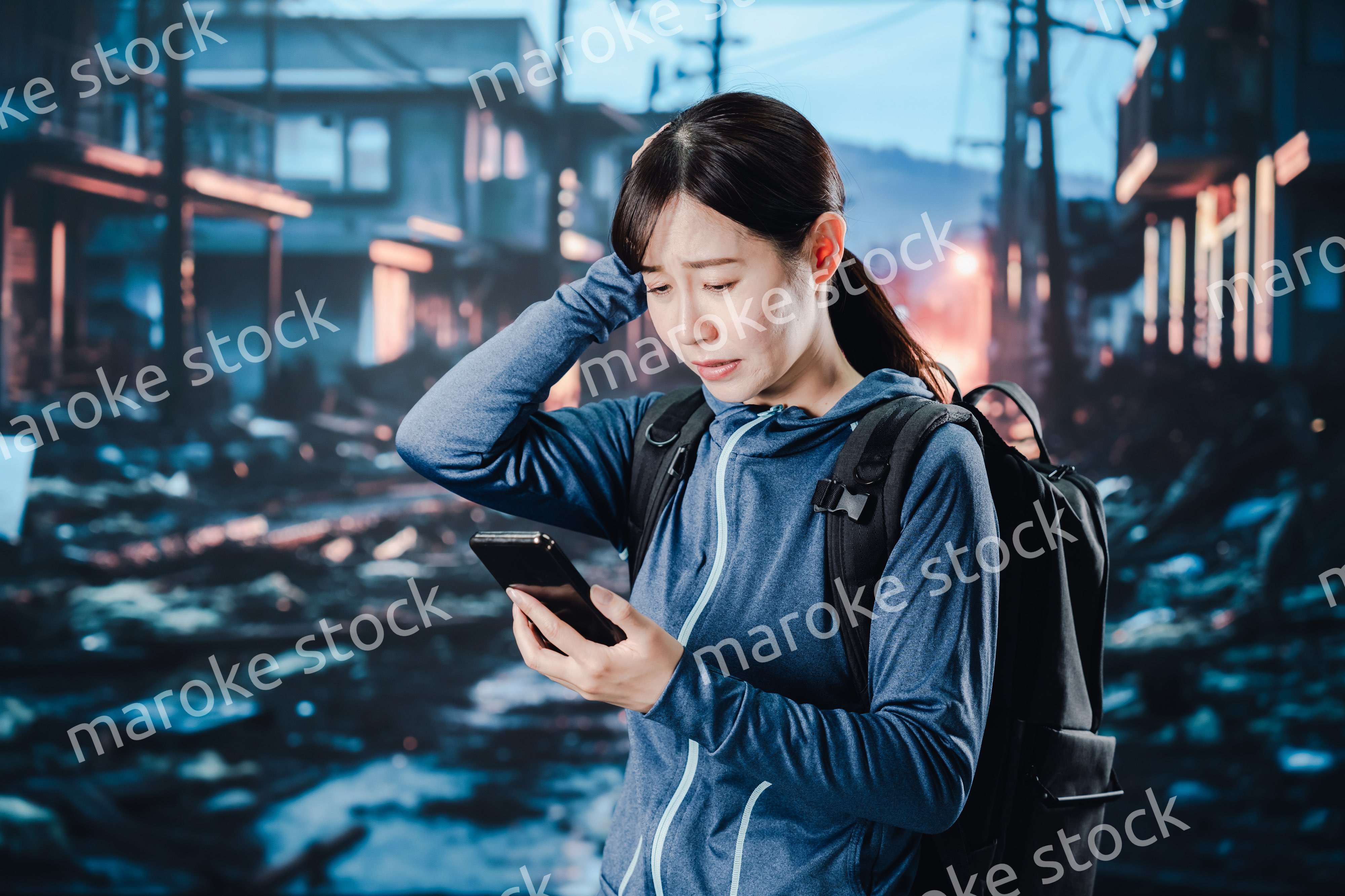 災害に遭い途方に暮れる女性