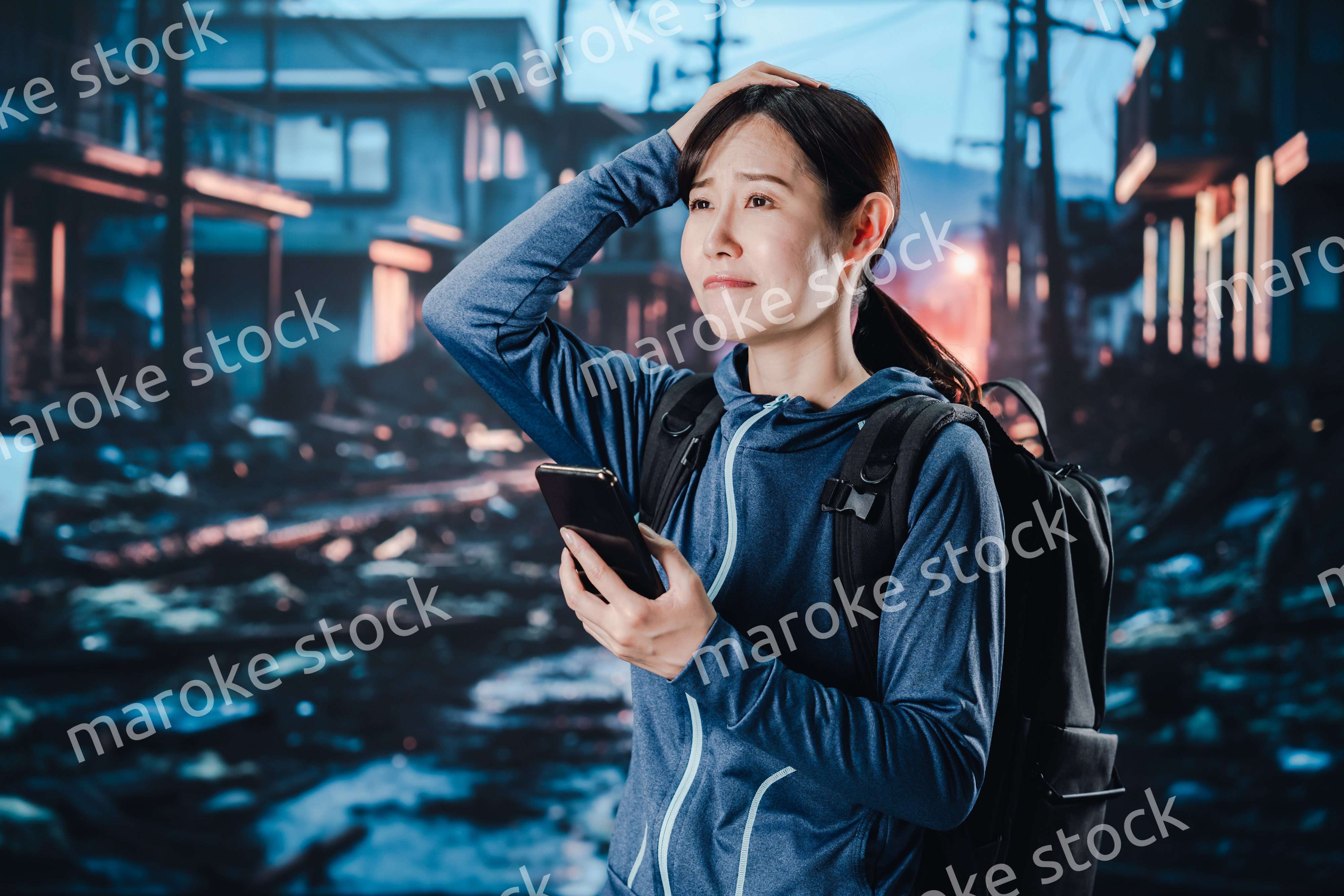 災害に遭い途方に暮れる女性
