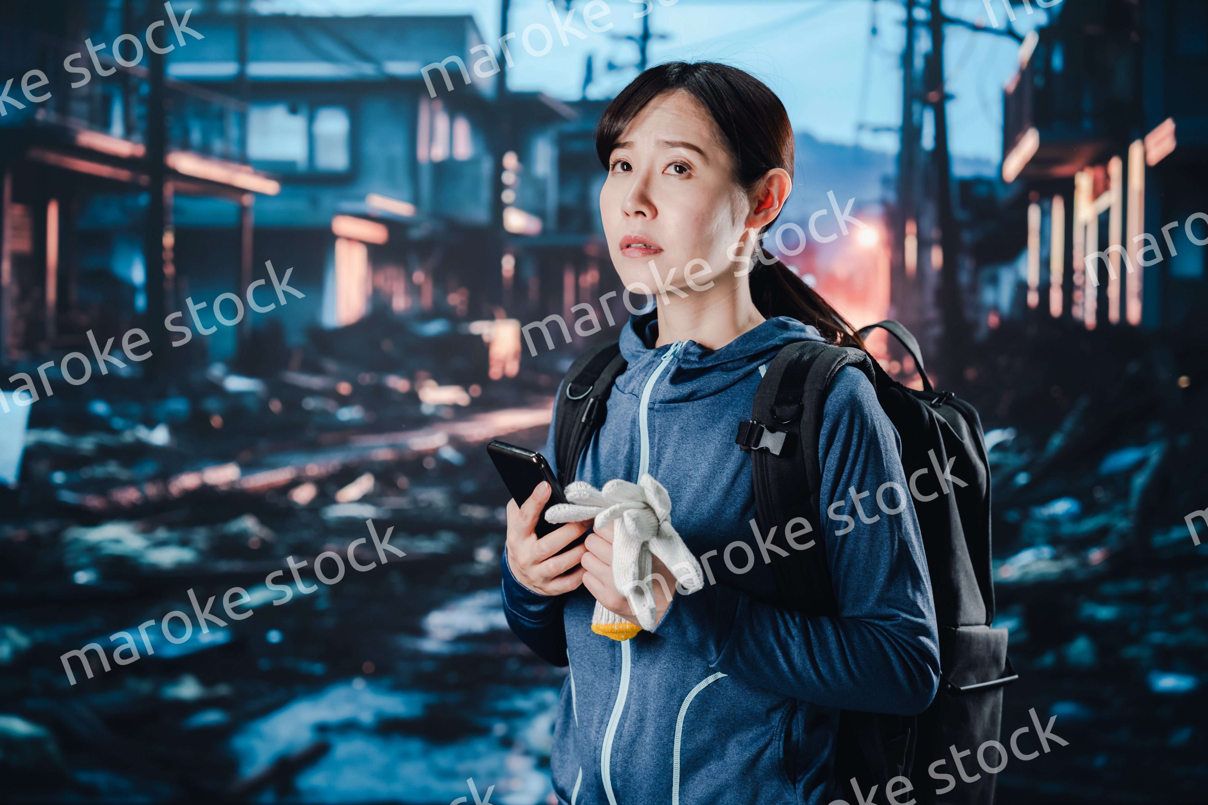 災害に遭い途方に暮れる女性