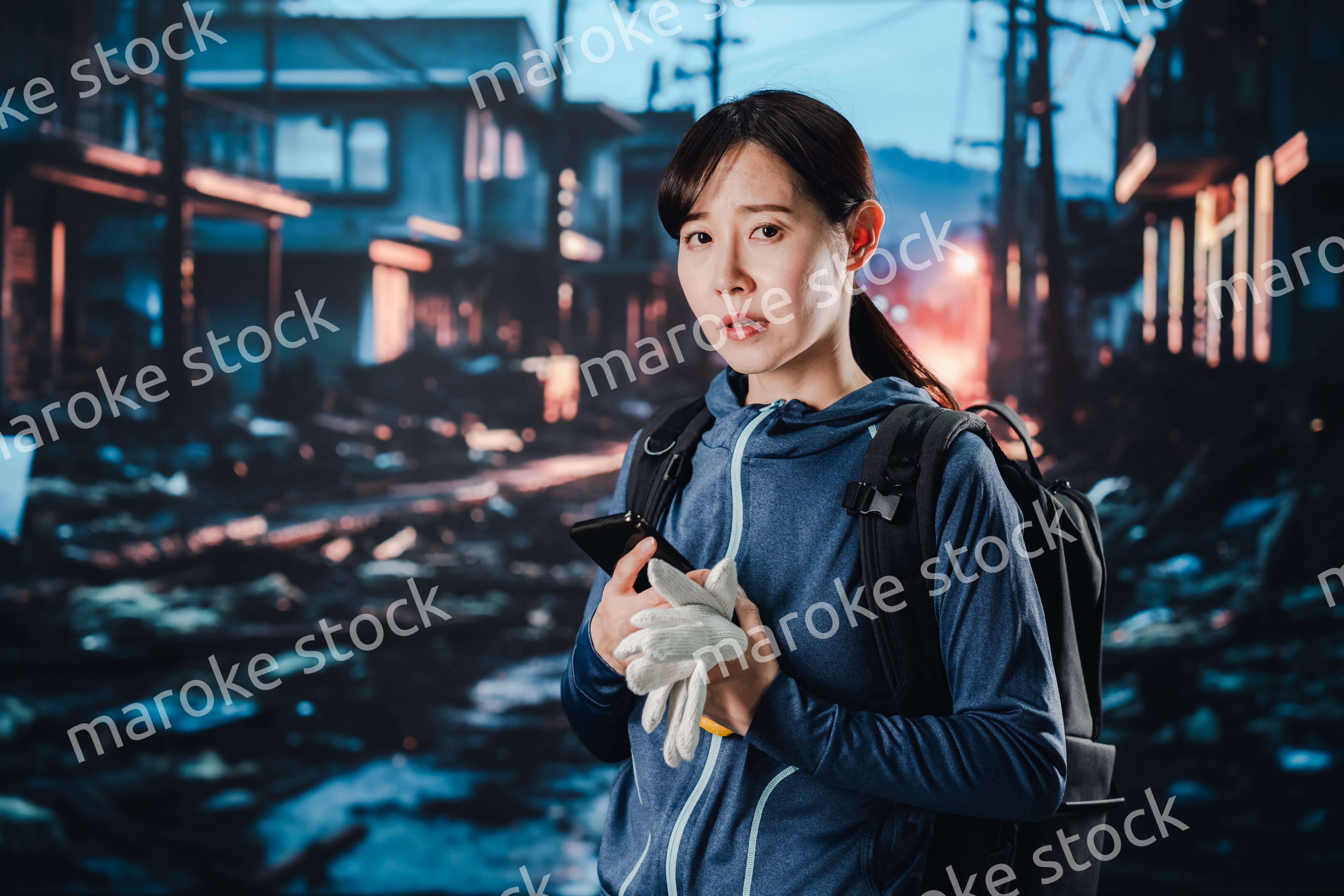 災害に遭い途方に暮れる女性