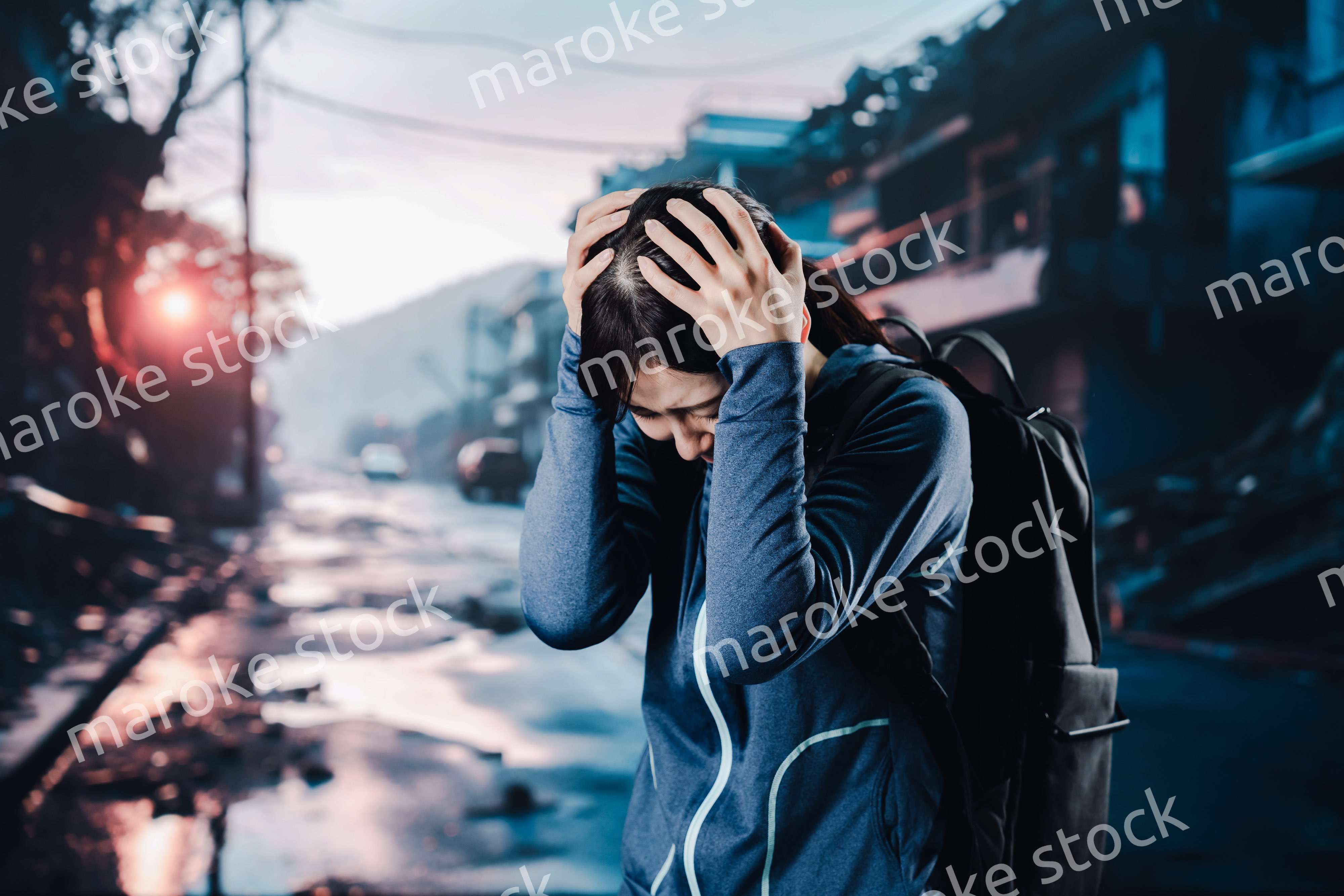 災害に遭い途方に暮れる女性