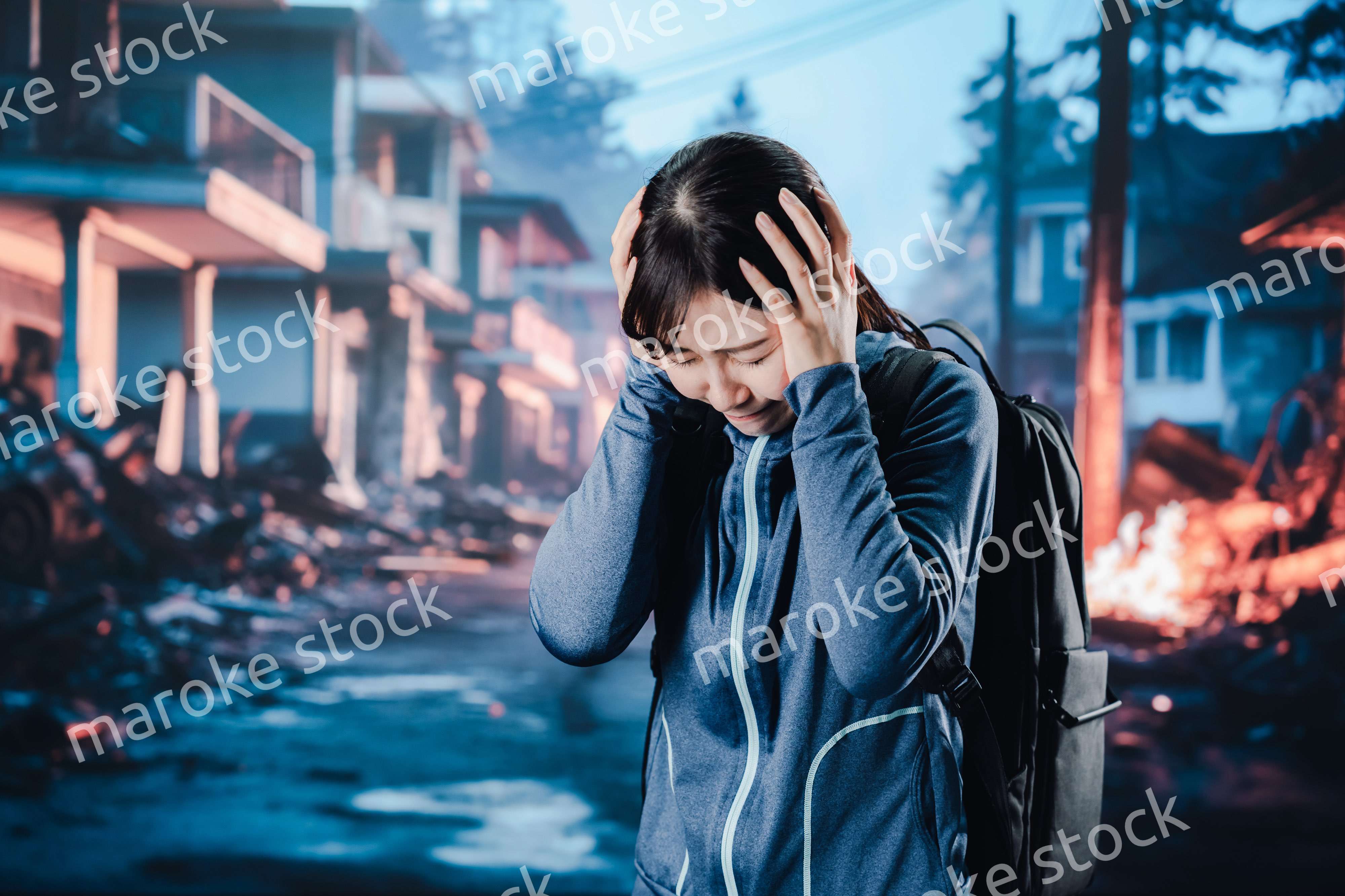 災害に遭い途方に暮れる女性