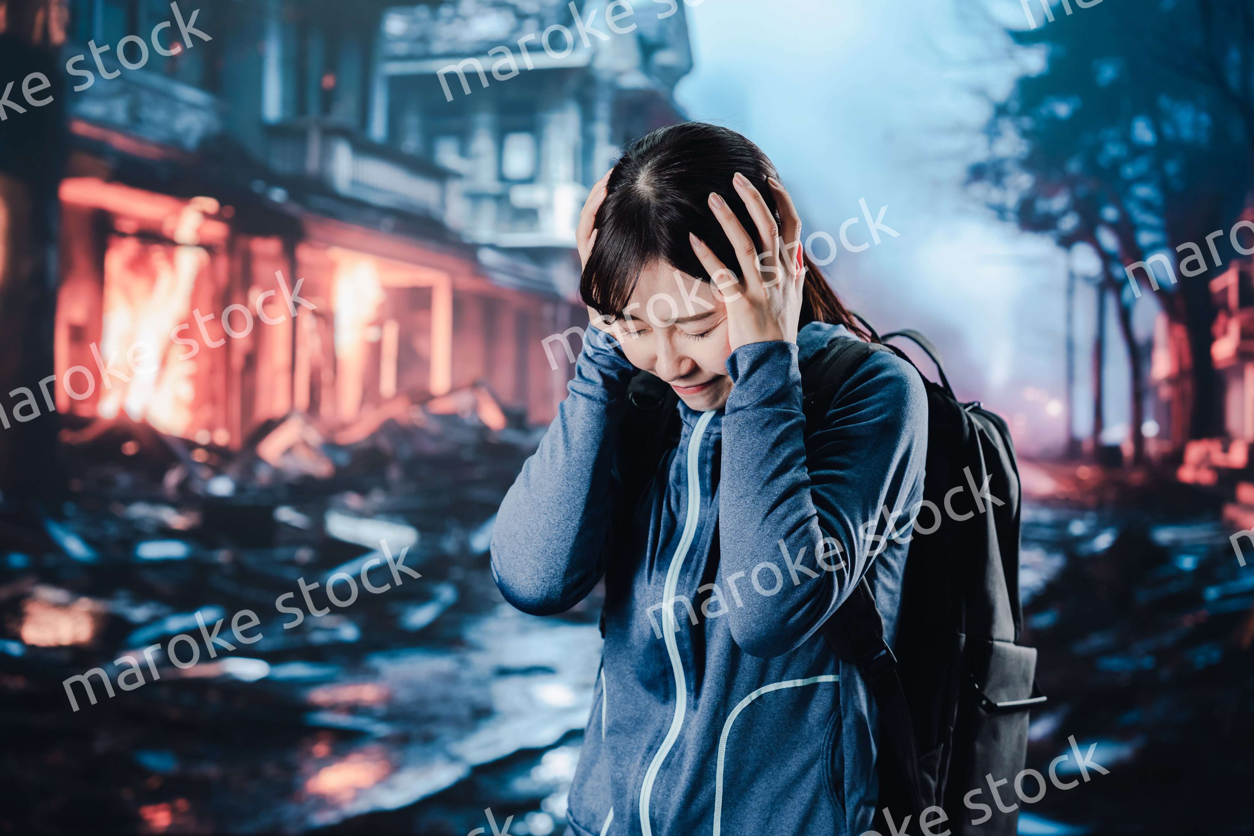 災害に遭い途方に暮れる女性