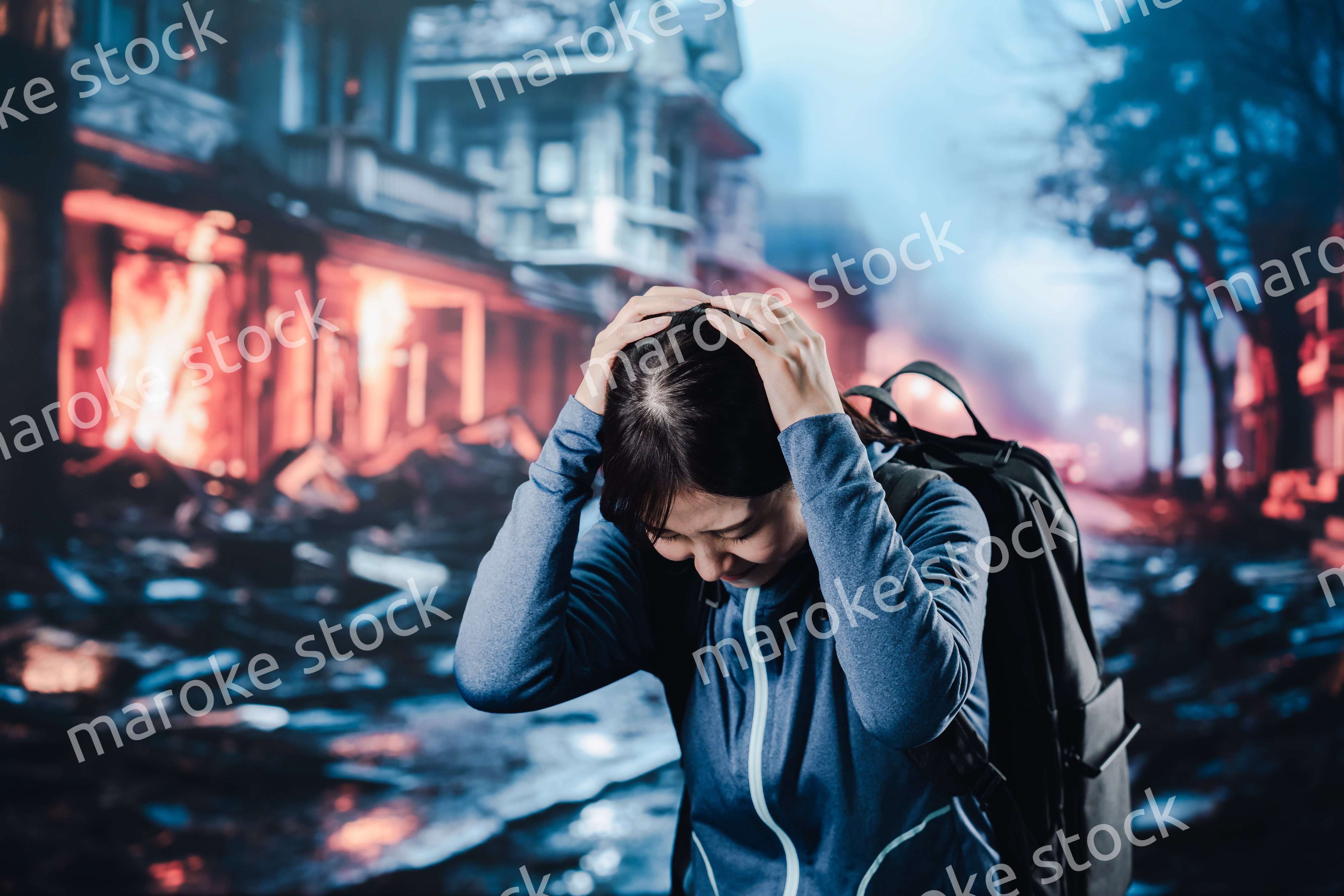 災害に遭い途方に暮れる女性