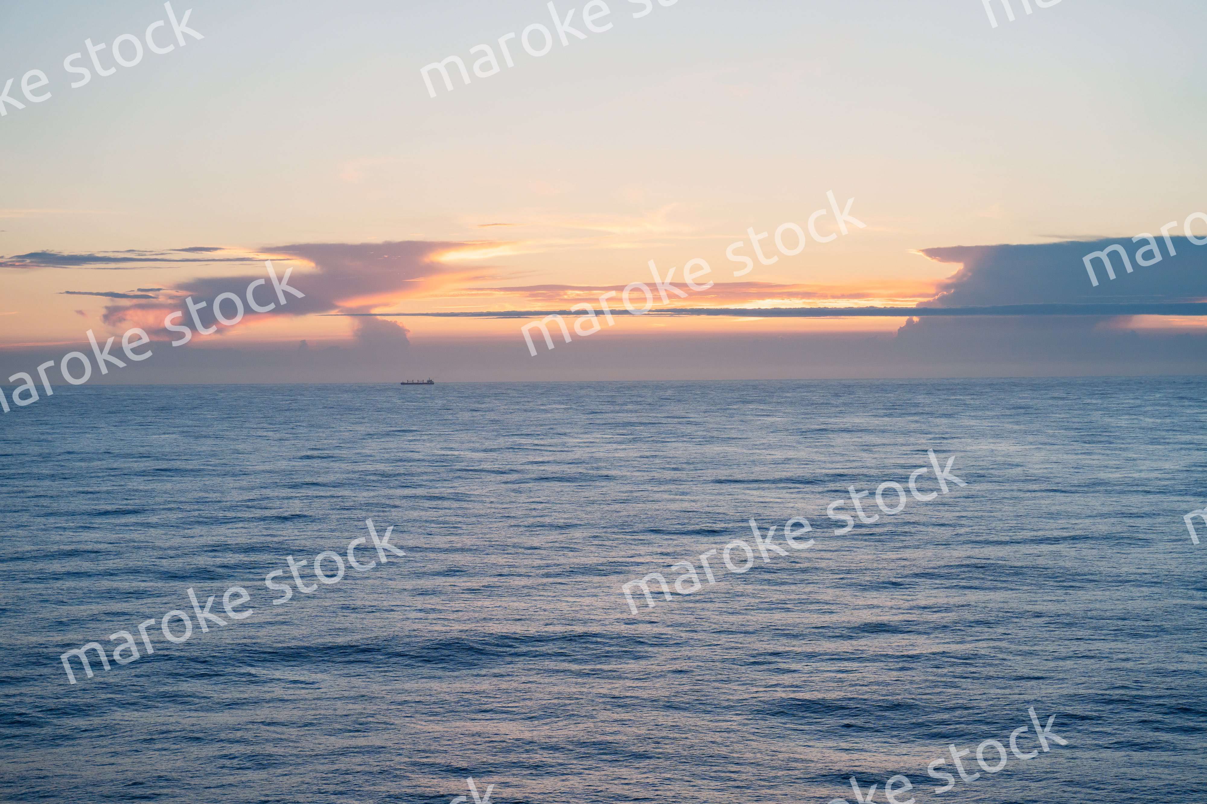 大海原を航海する貨物船