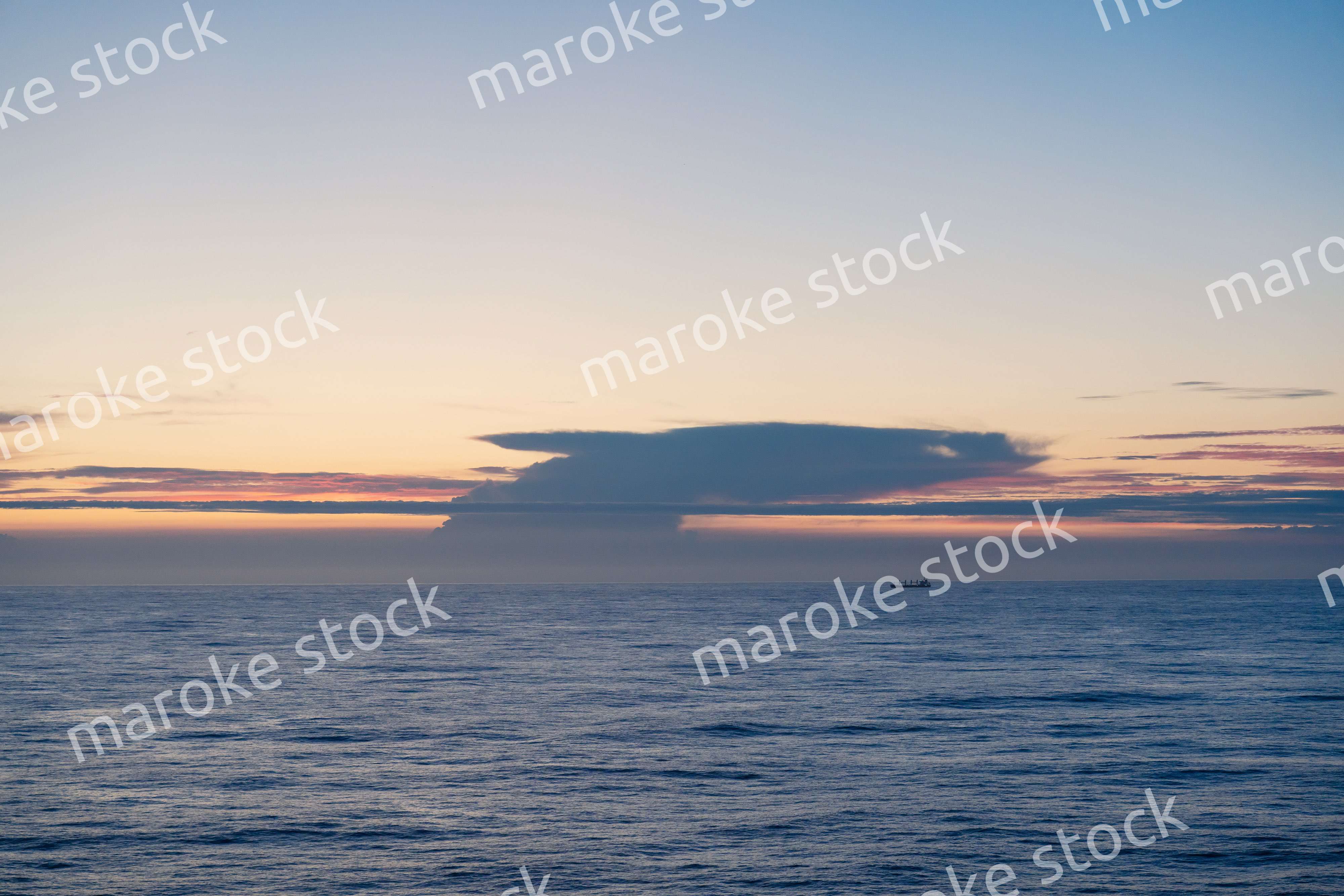 大海原を航海する貨物船