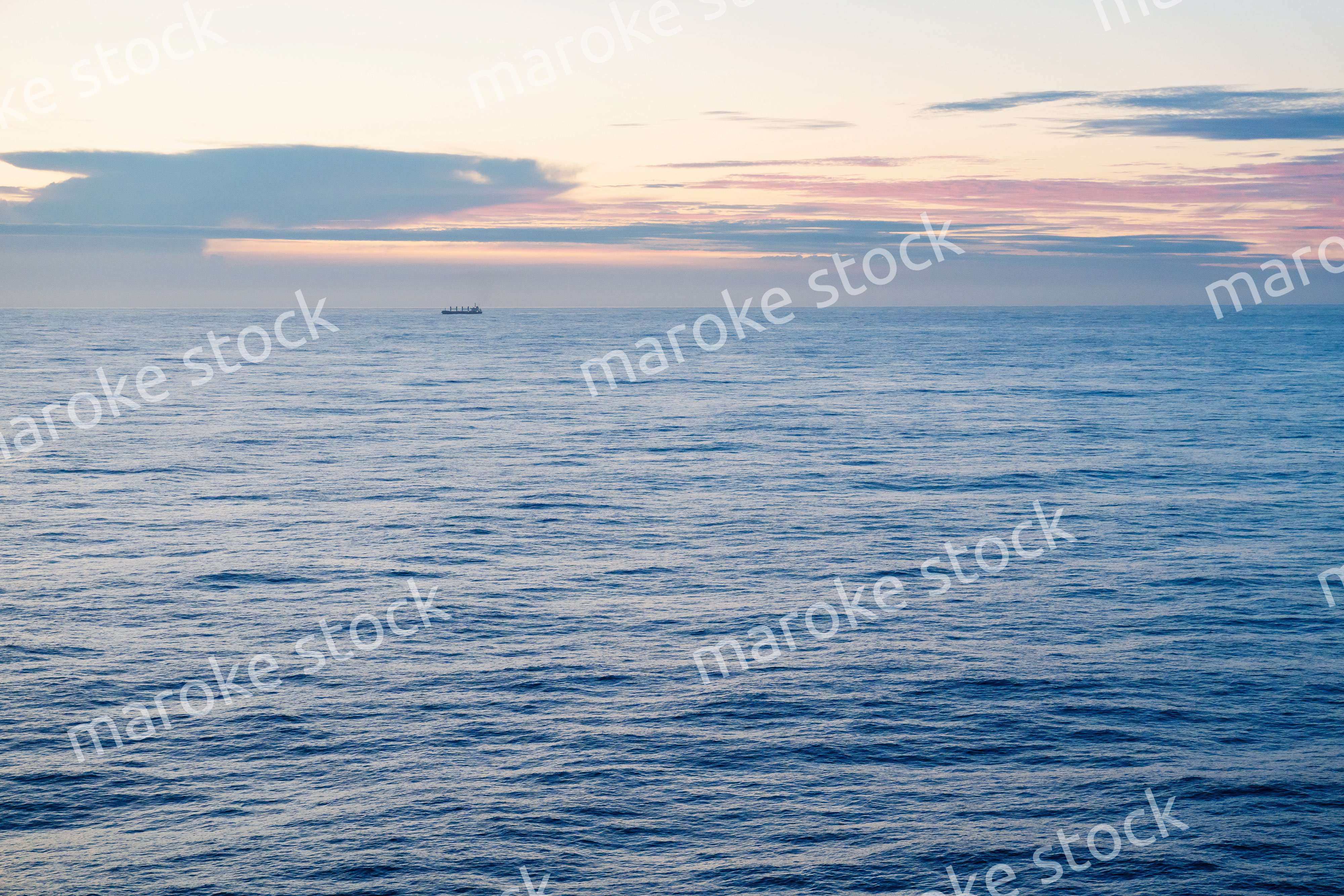 大海原を航海する貨物船