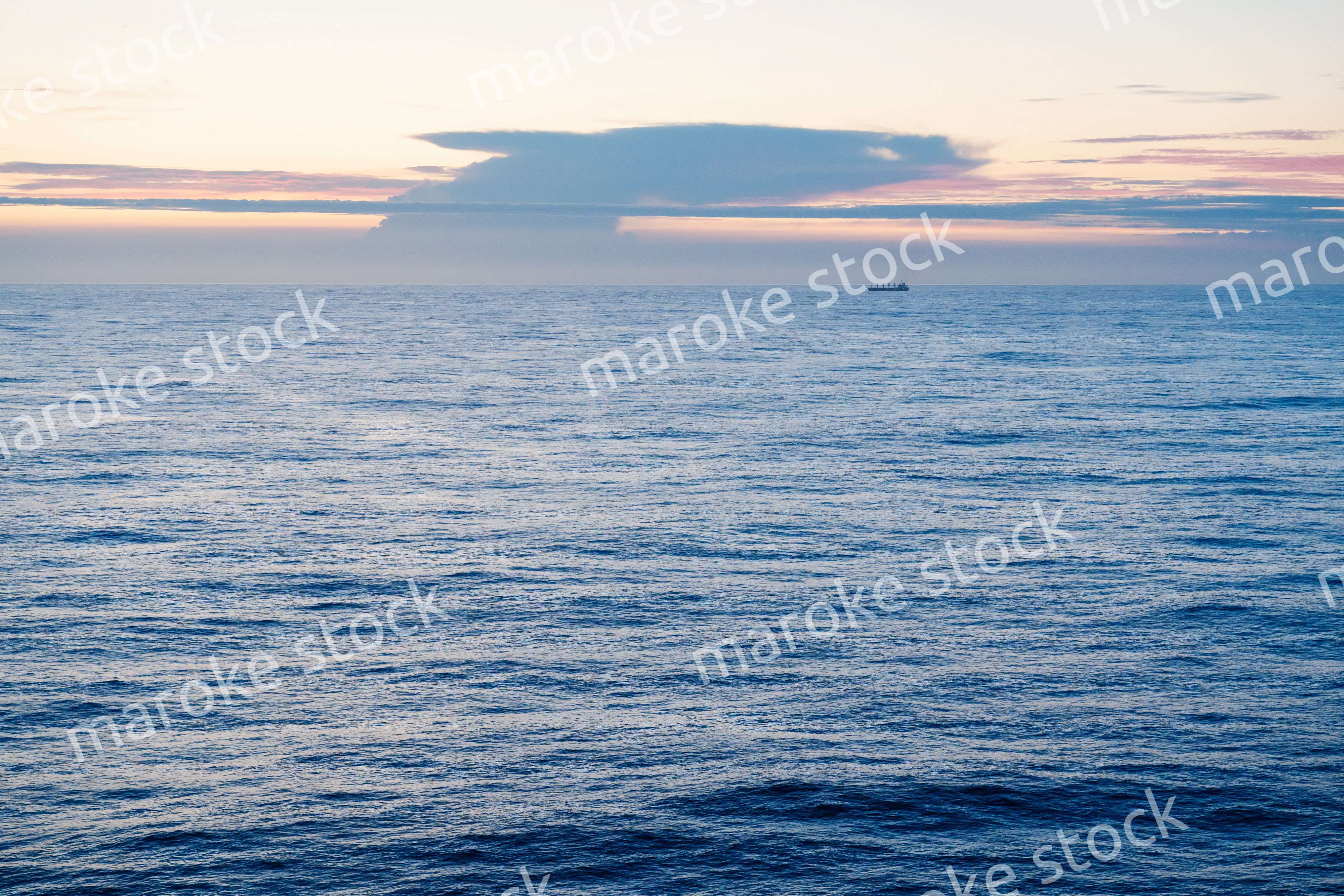 大海原を航海する貨物船