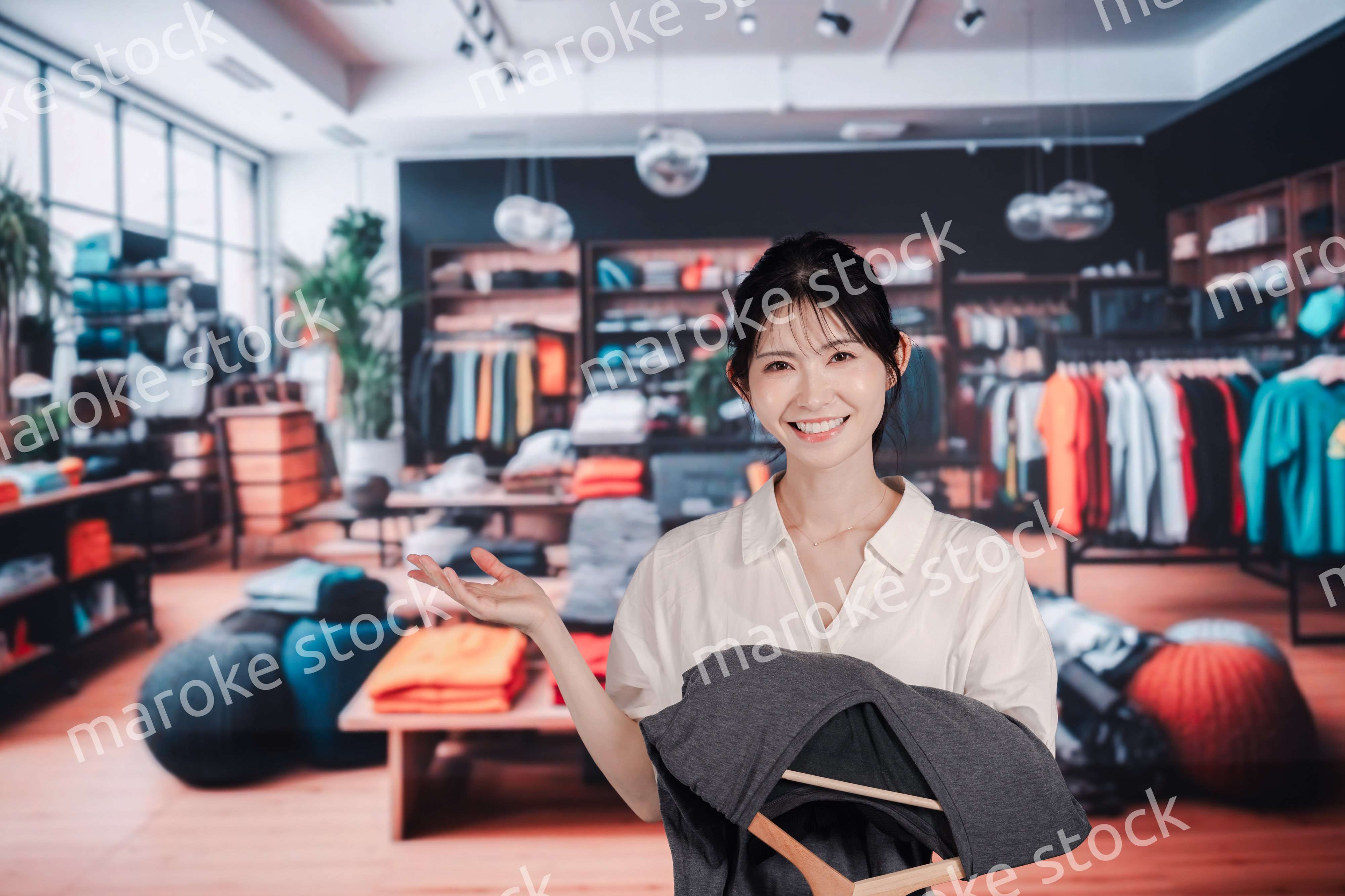 服屋さんで買い物をする若い女性