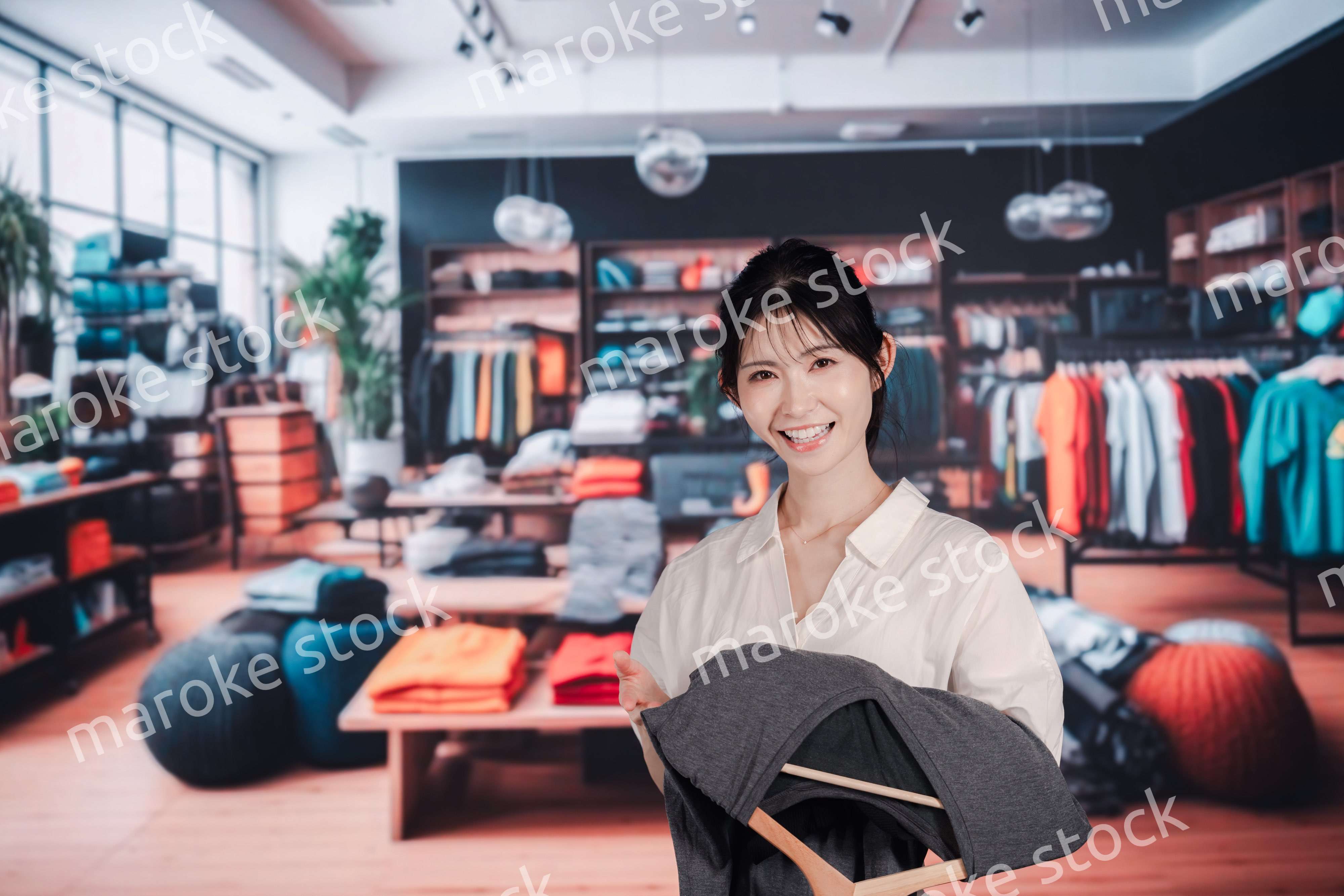 服屋さんで買い物をする若い女性