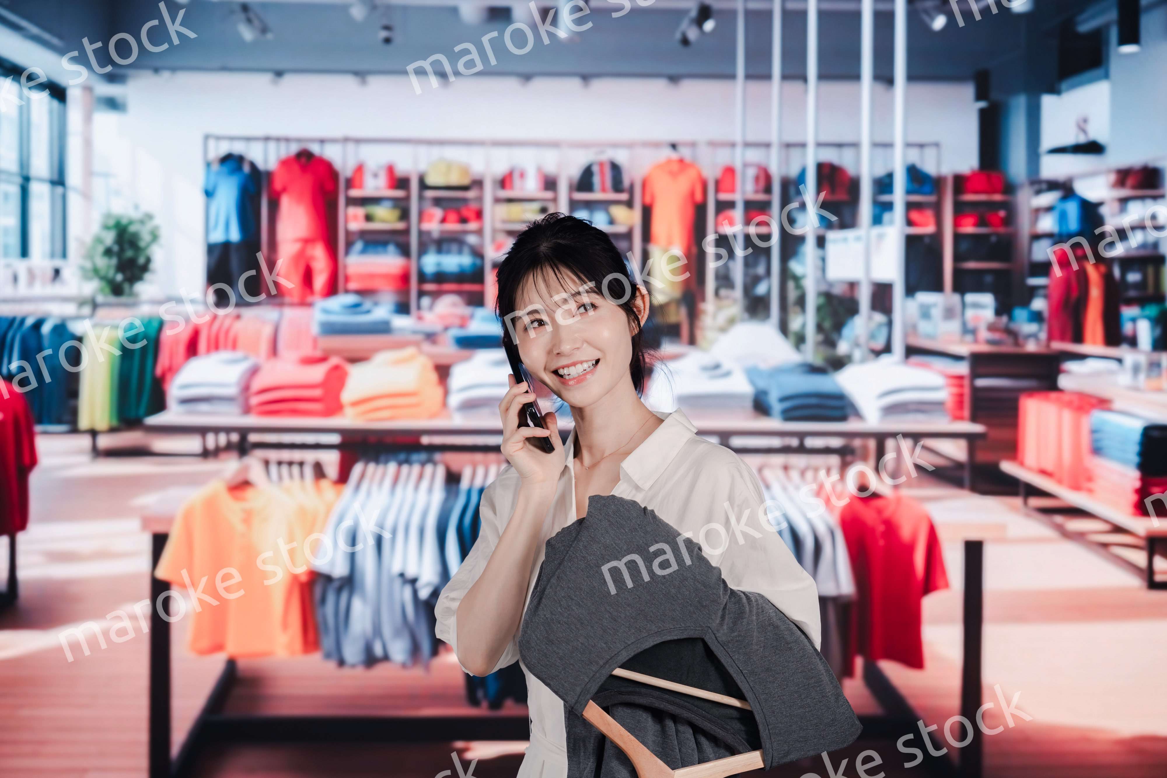 服屋さんで買い物をする若い女性