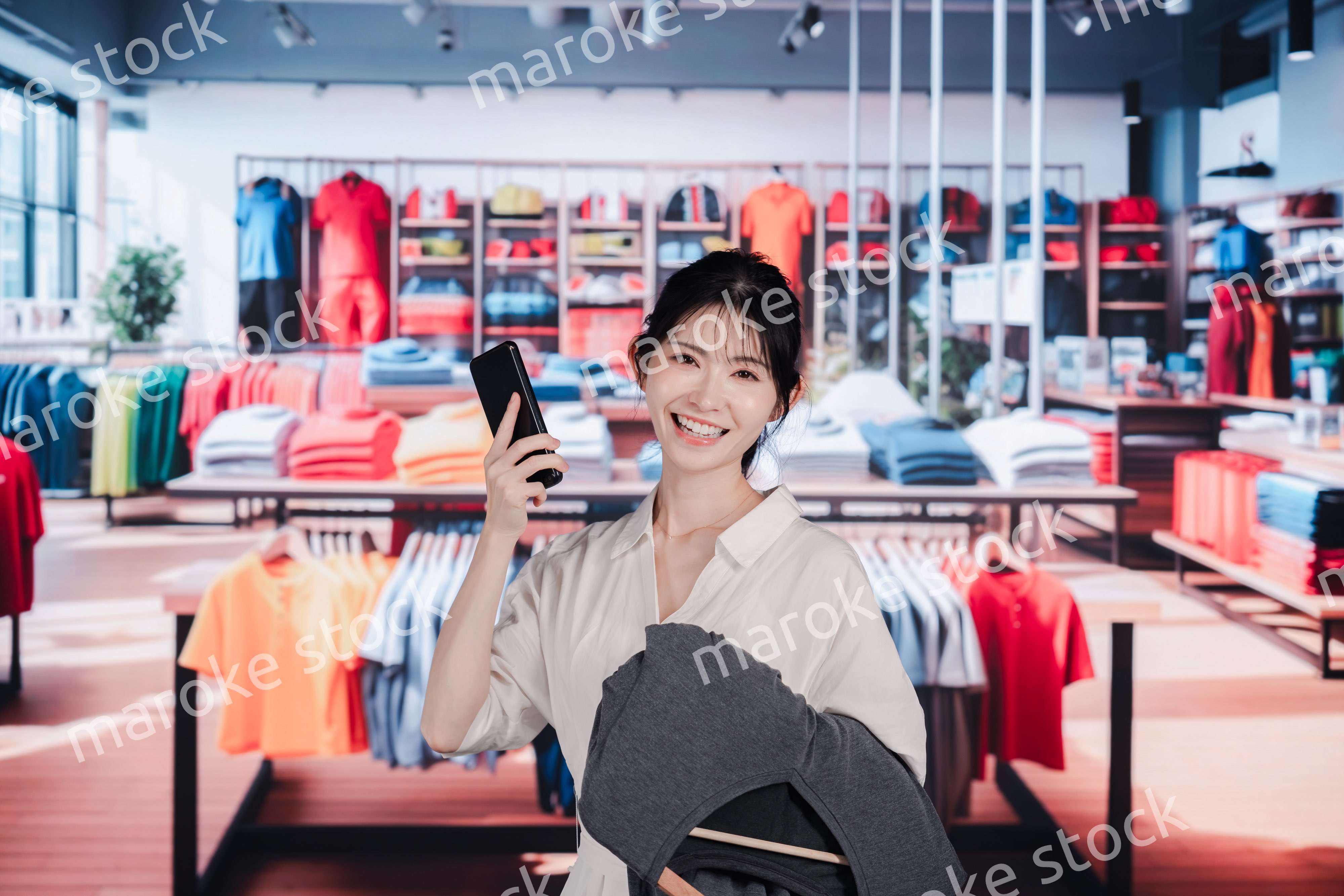 服屋さんで買い物をする若い女性