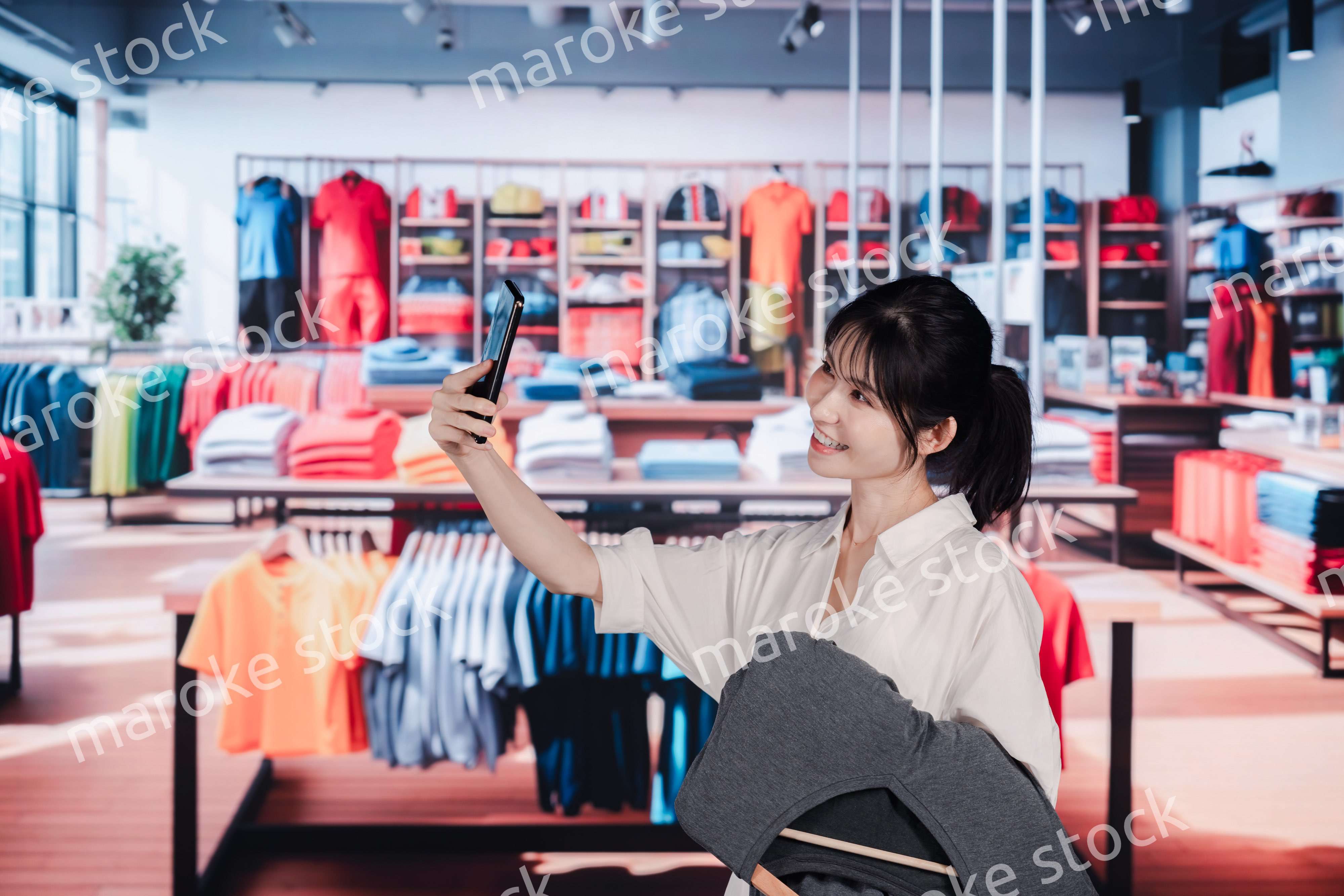 服屋さんで買い物をする若い女性