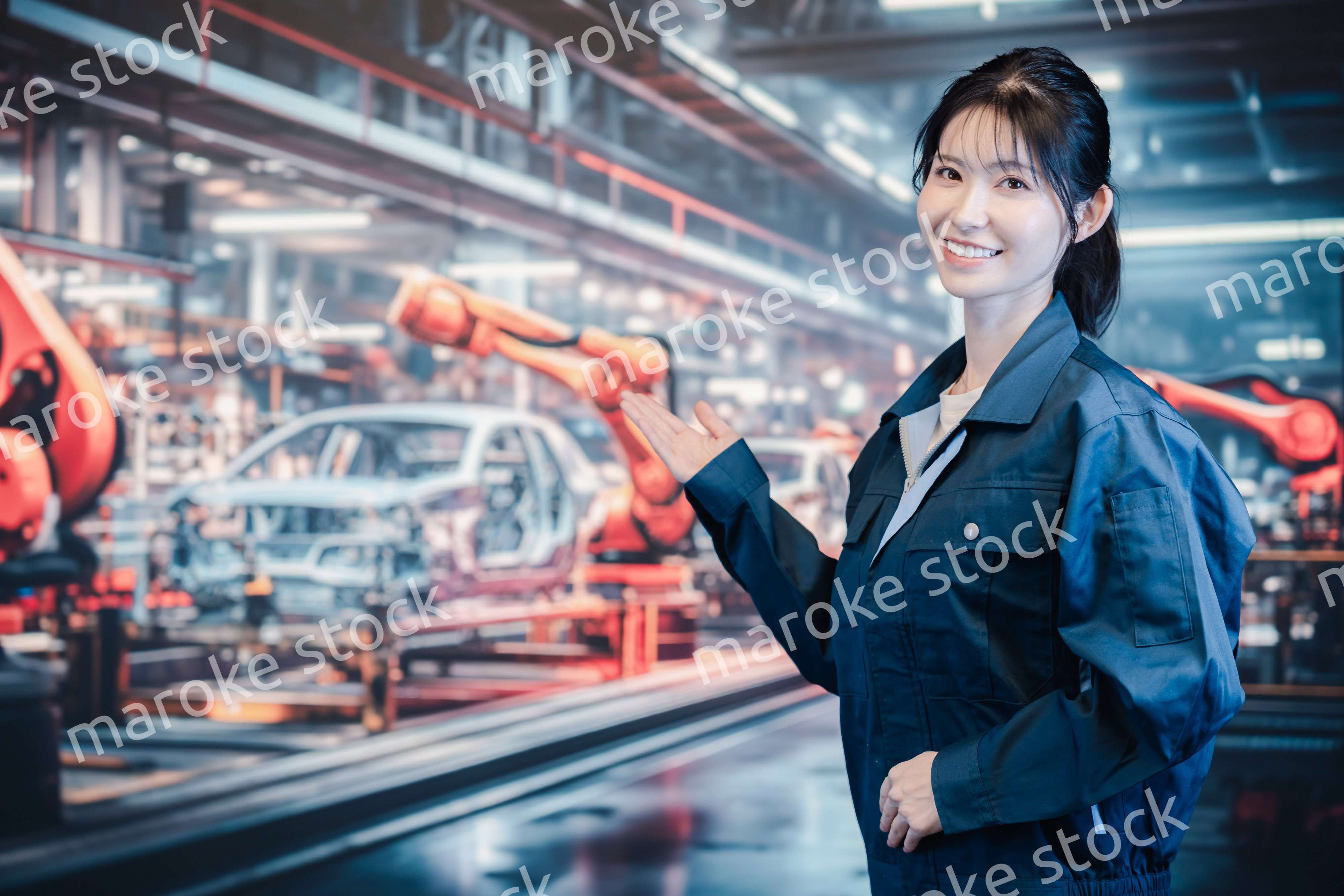 自動車工場で働く若い女性