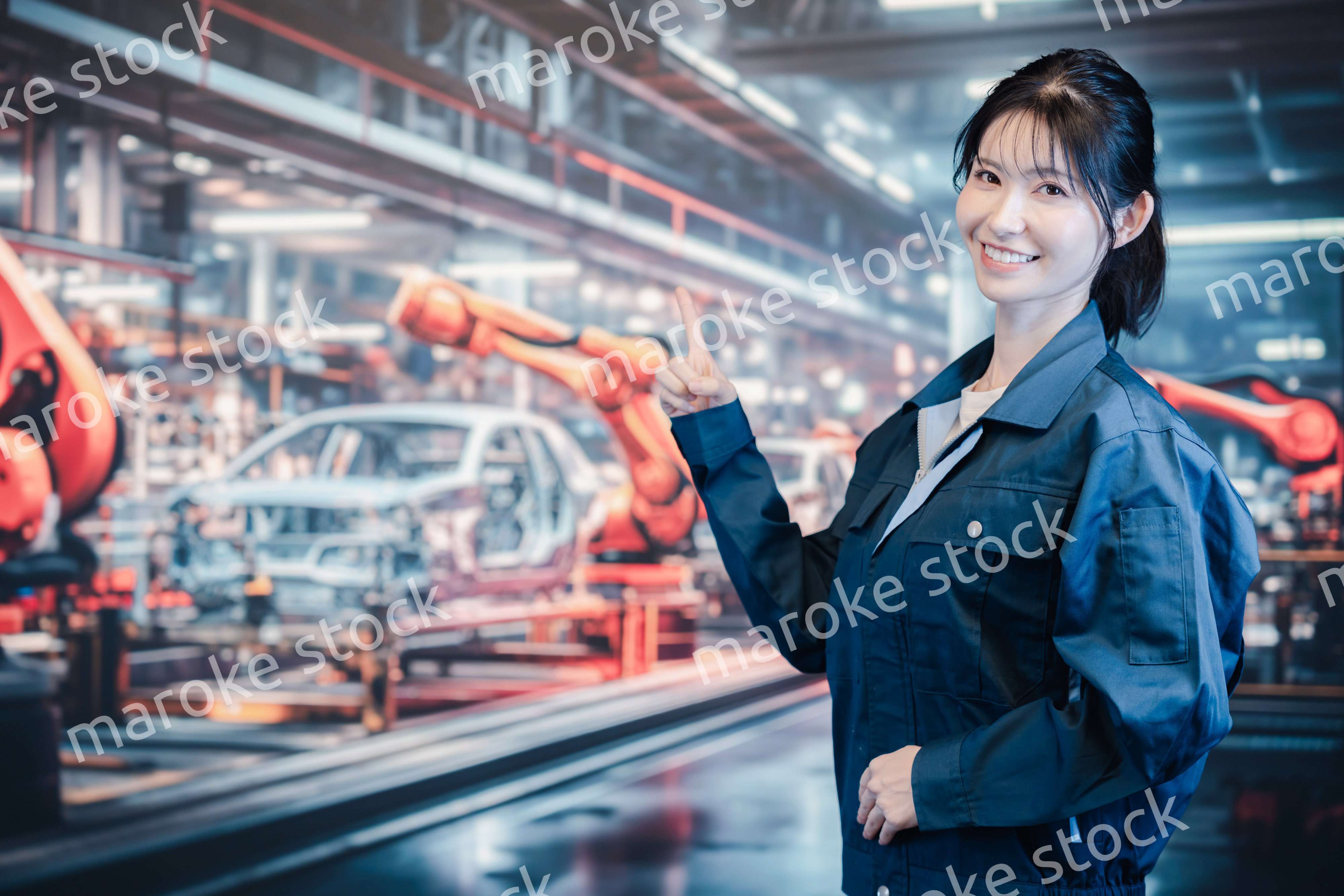 自動車工場で働く若い女性