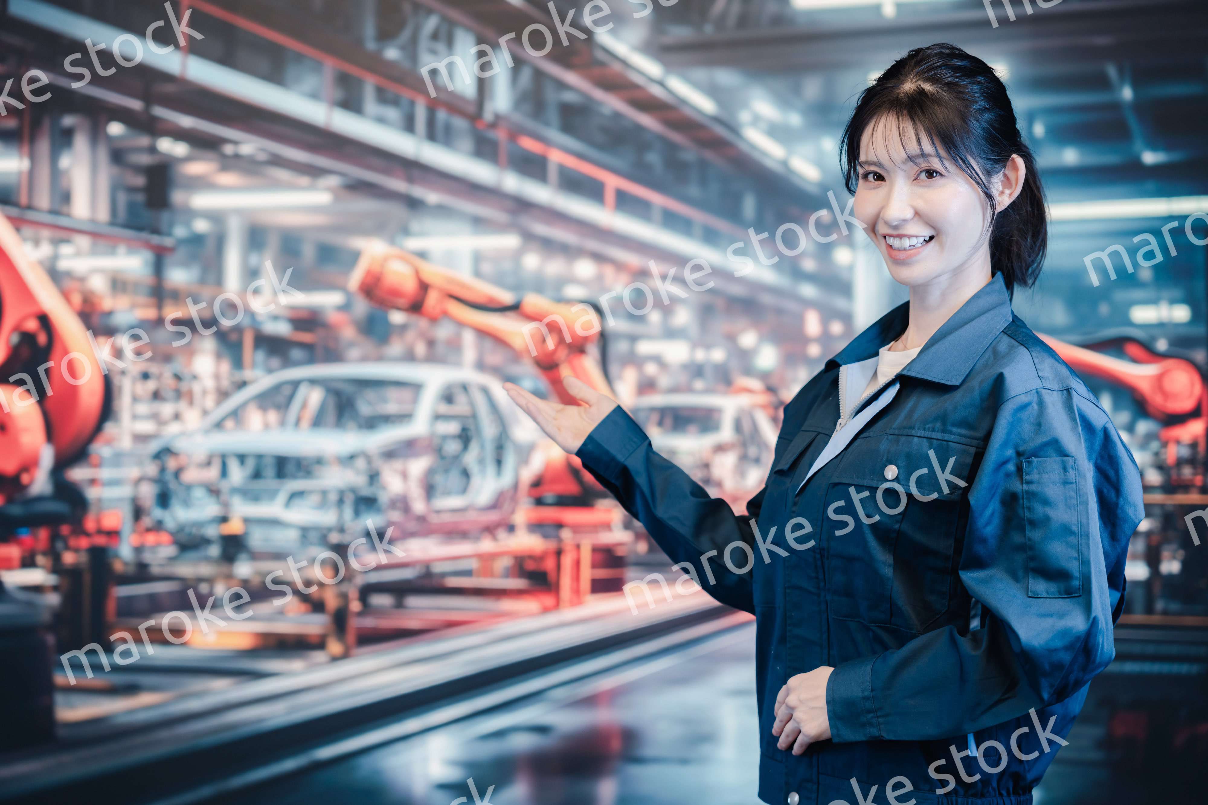 自動車工場で働く若い女性