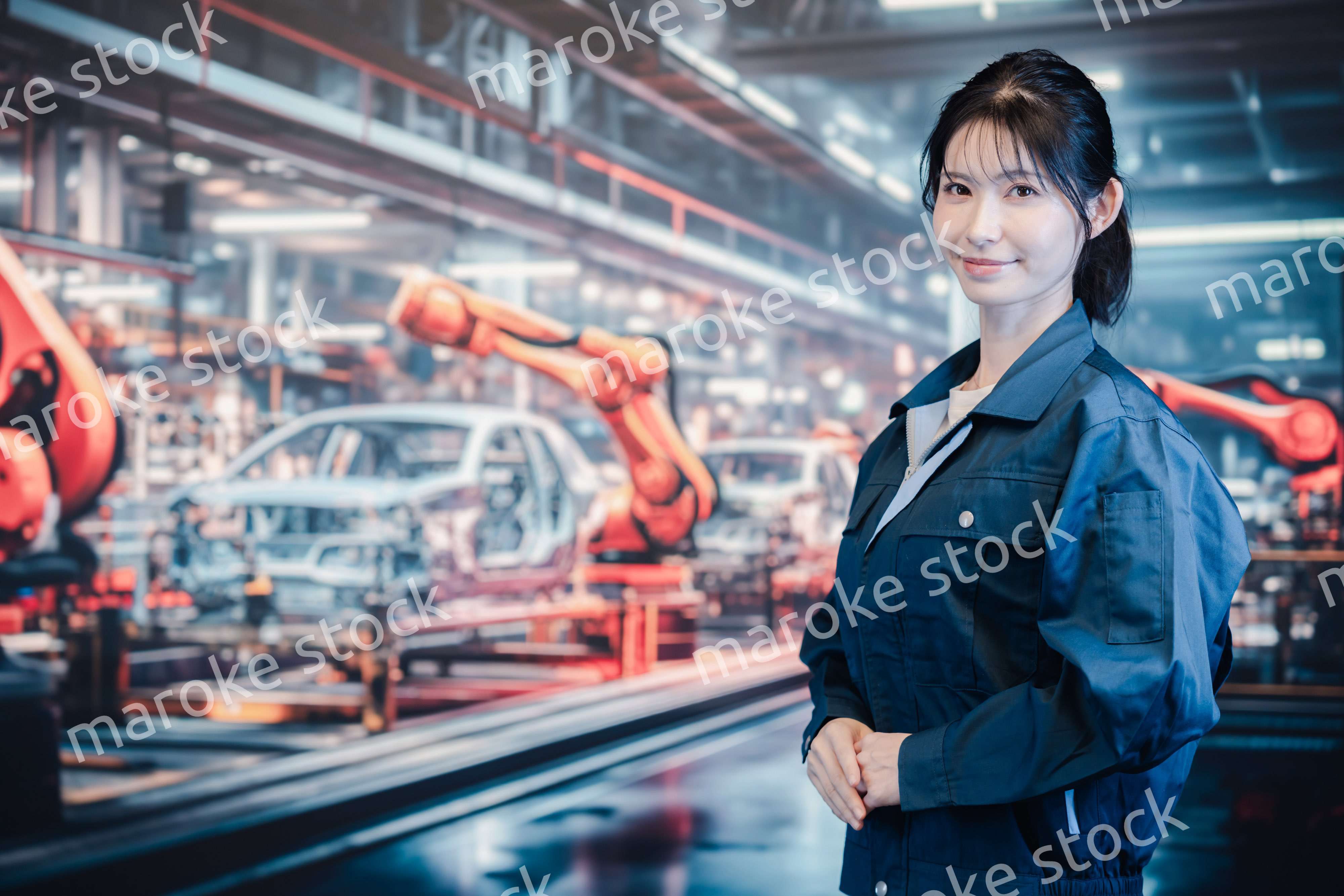 自動車工場で働く若い女性