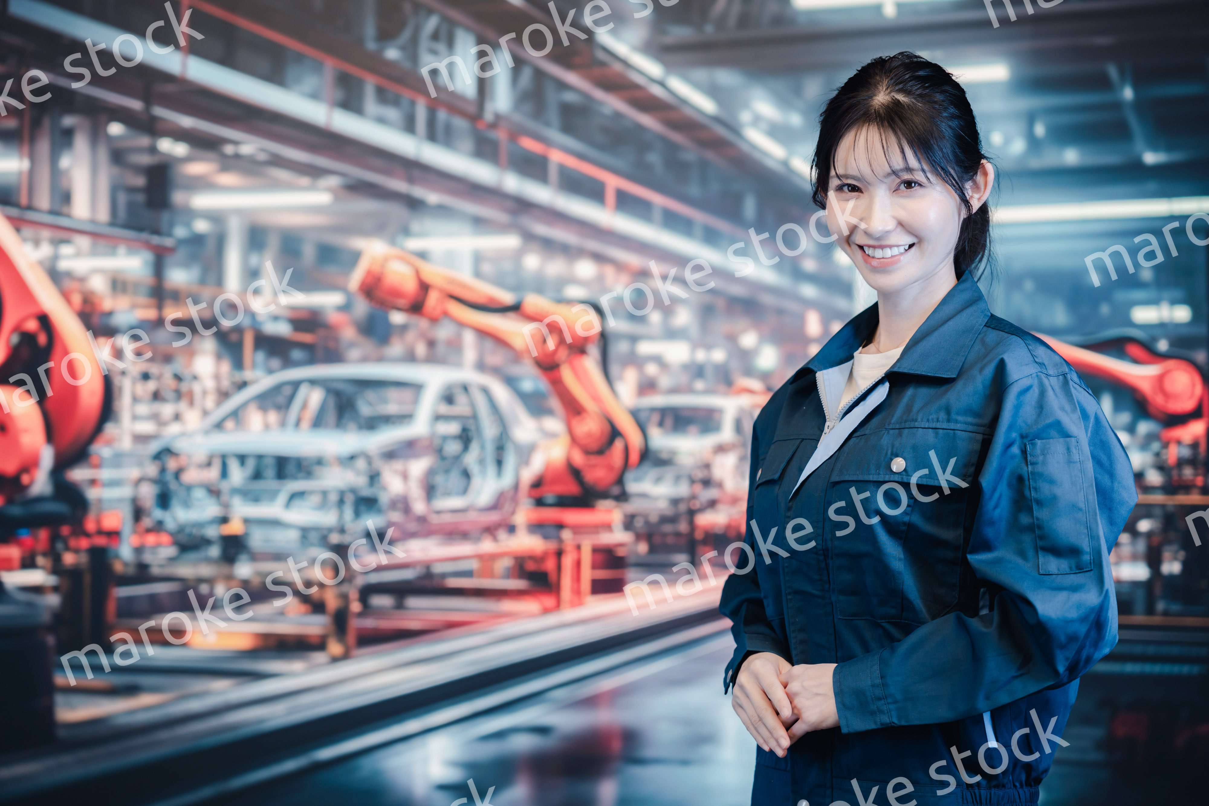 自動車工場で働く若い女性