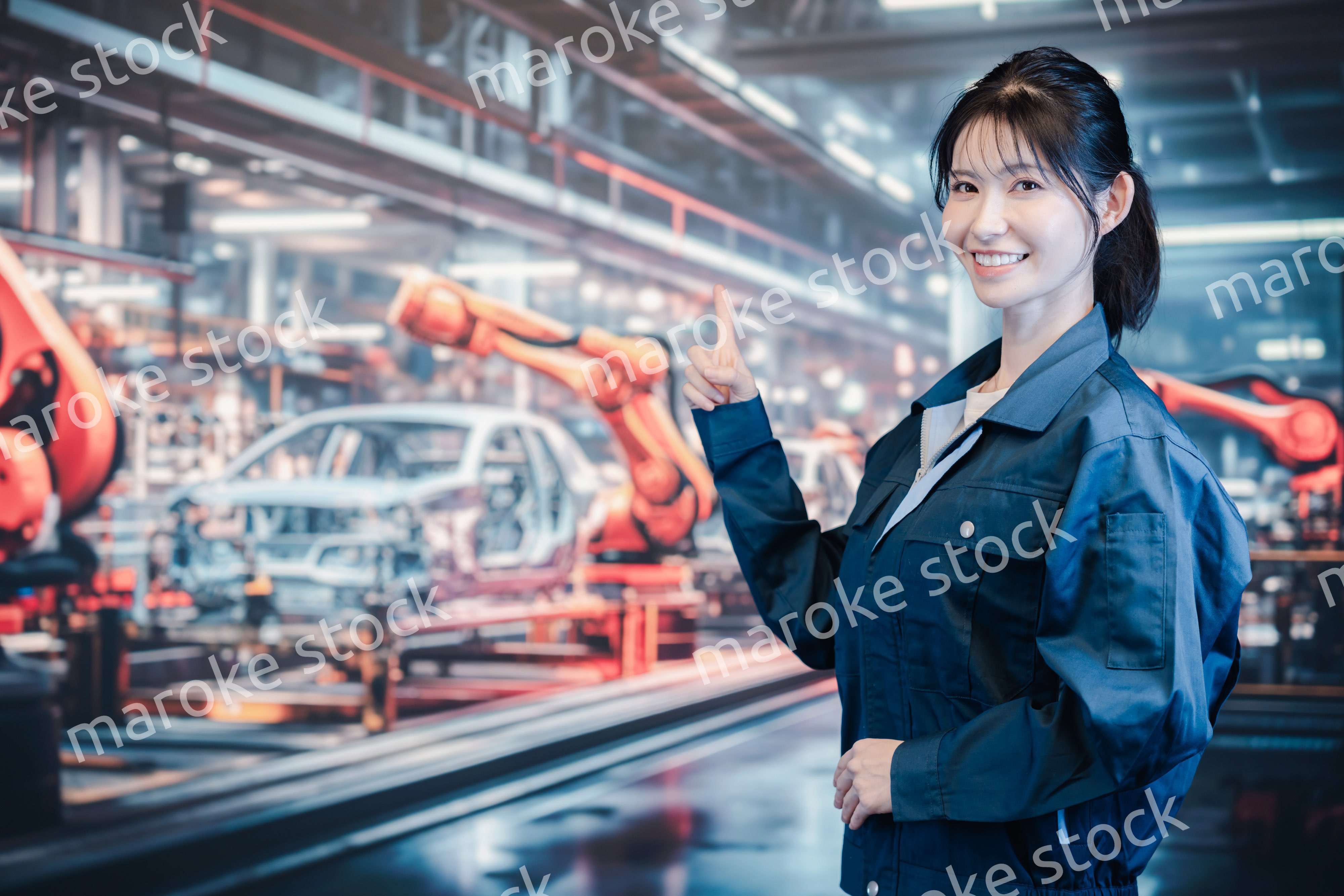 自動車工場で働く若い女性