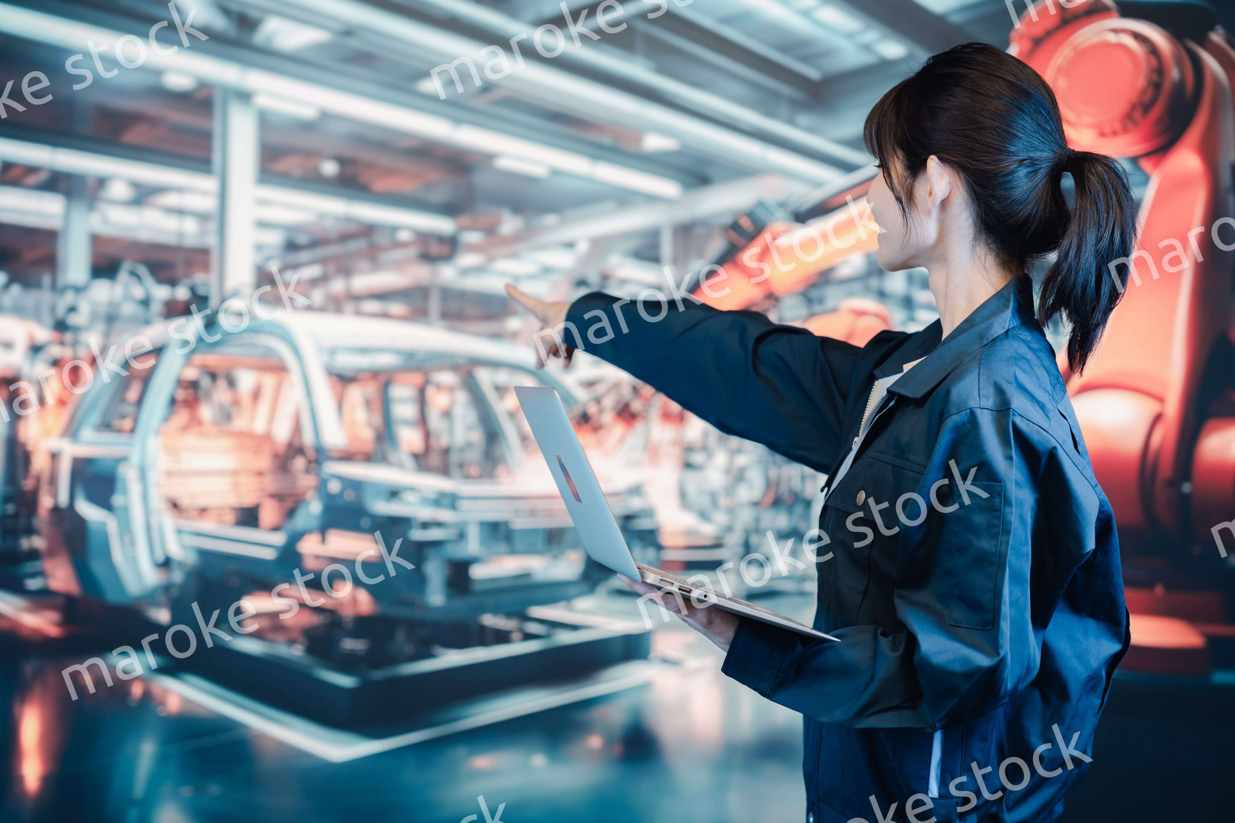 自動車工場で働く若い女性