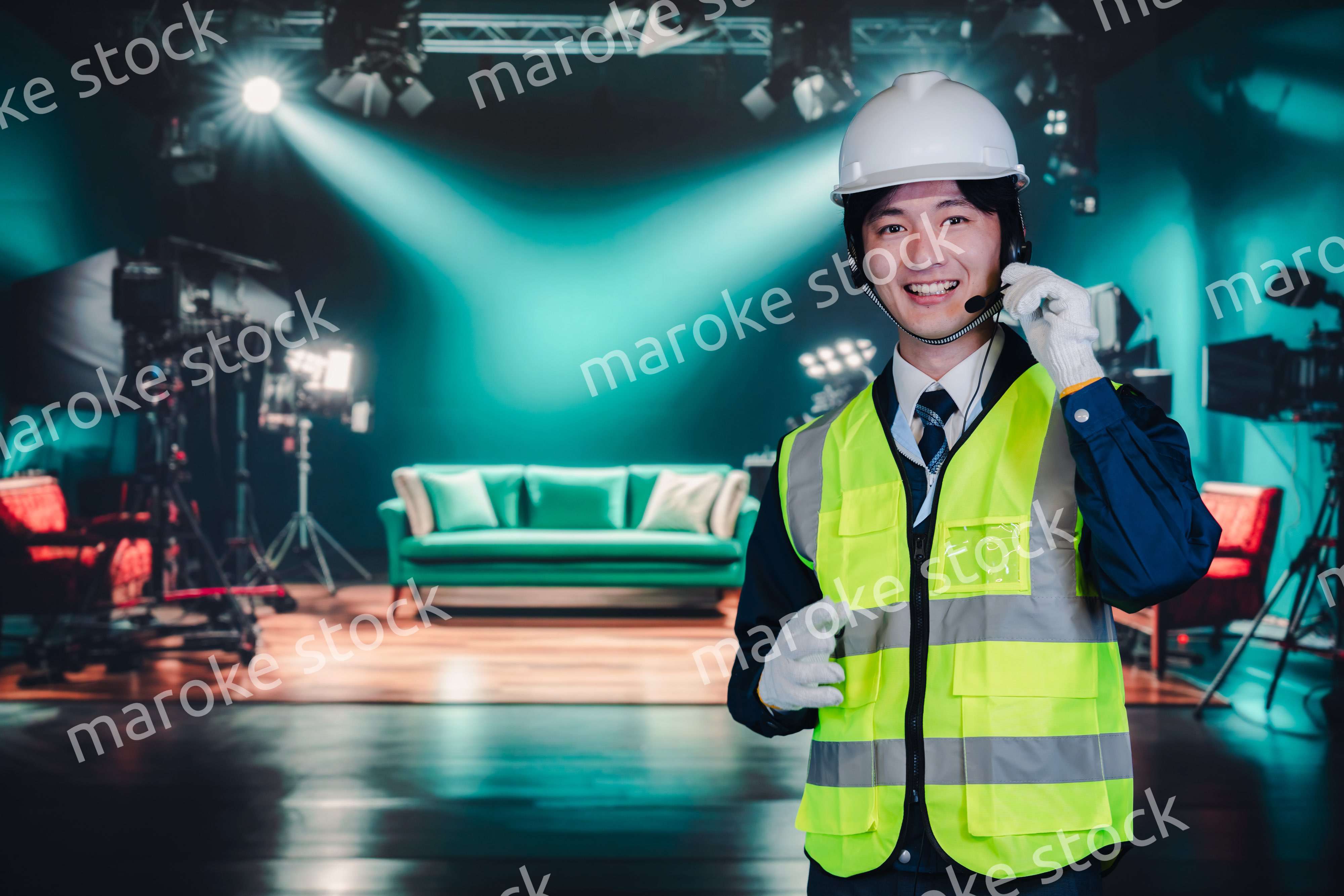 スタジオの大道具担当を務める若い男性