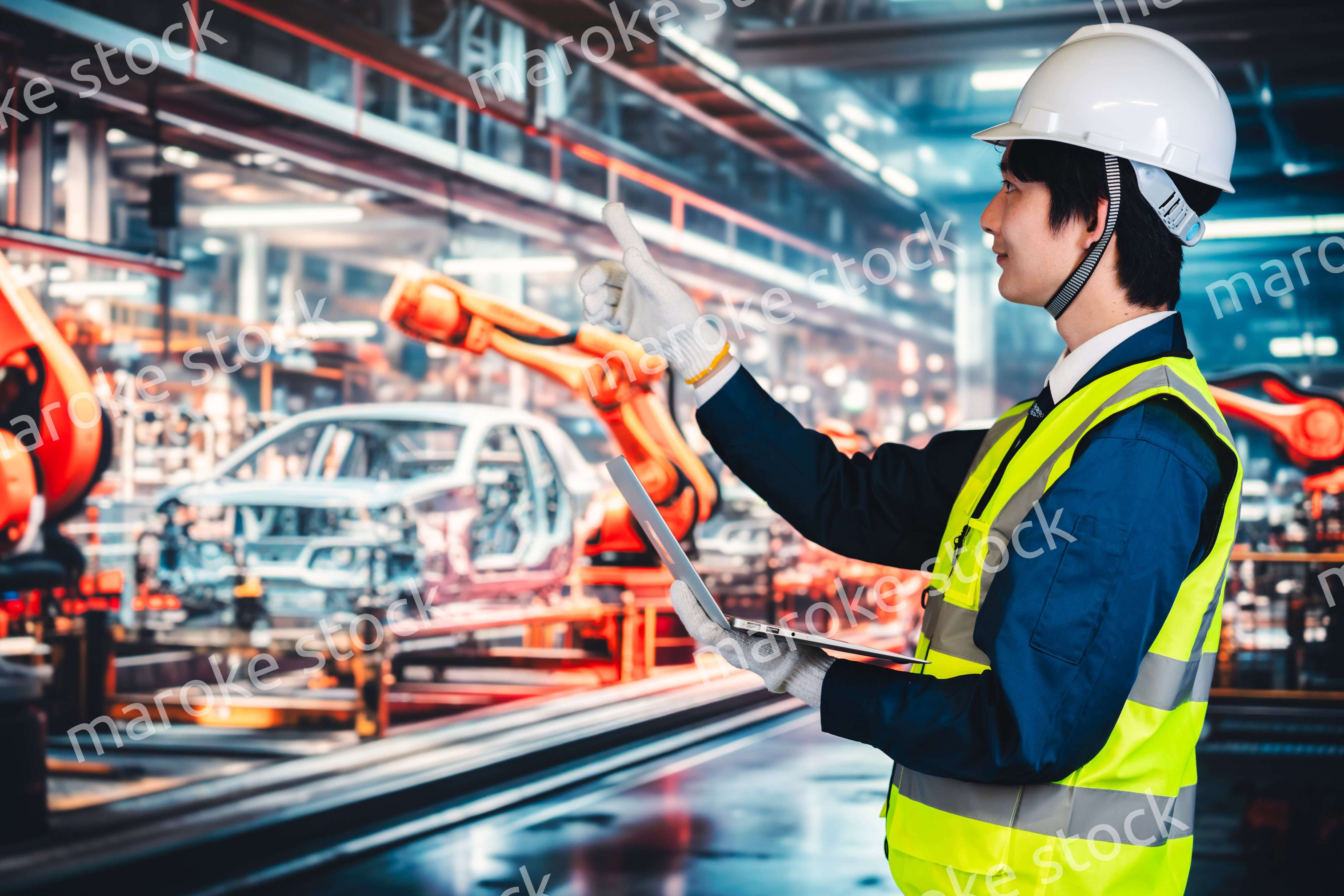 工場の生産ラインを確認する男性