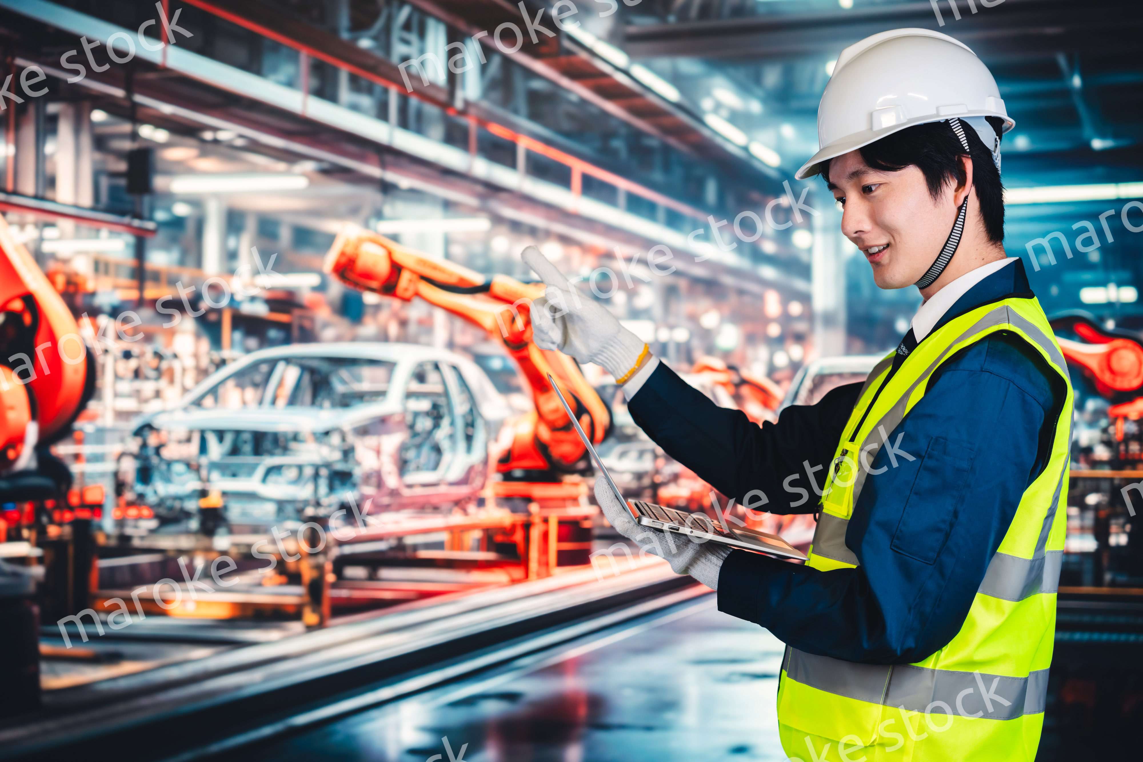 工場の生産ラインを確認する男性