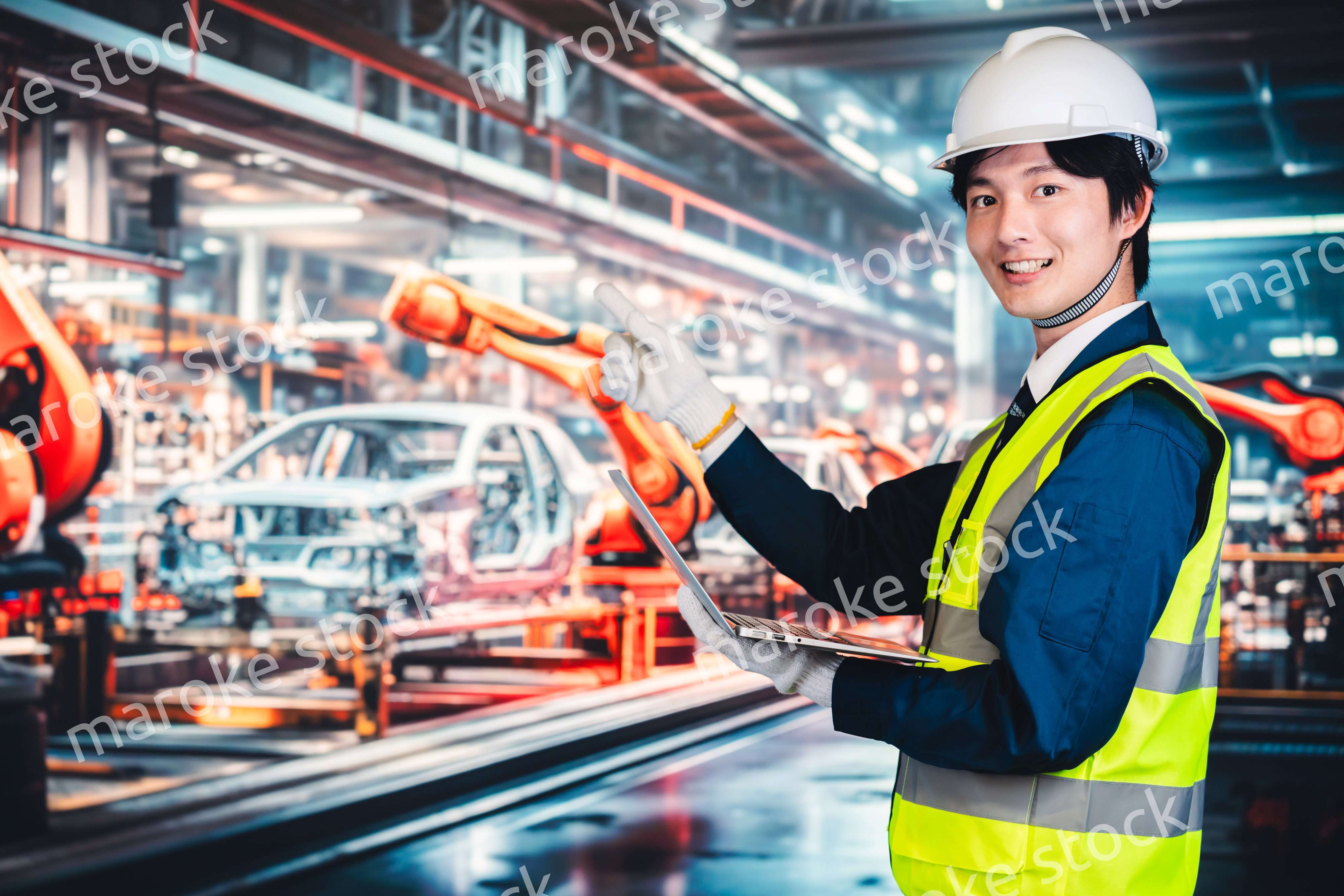 工場の生産ラインを確認する男性